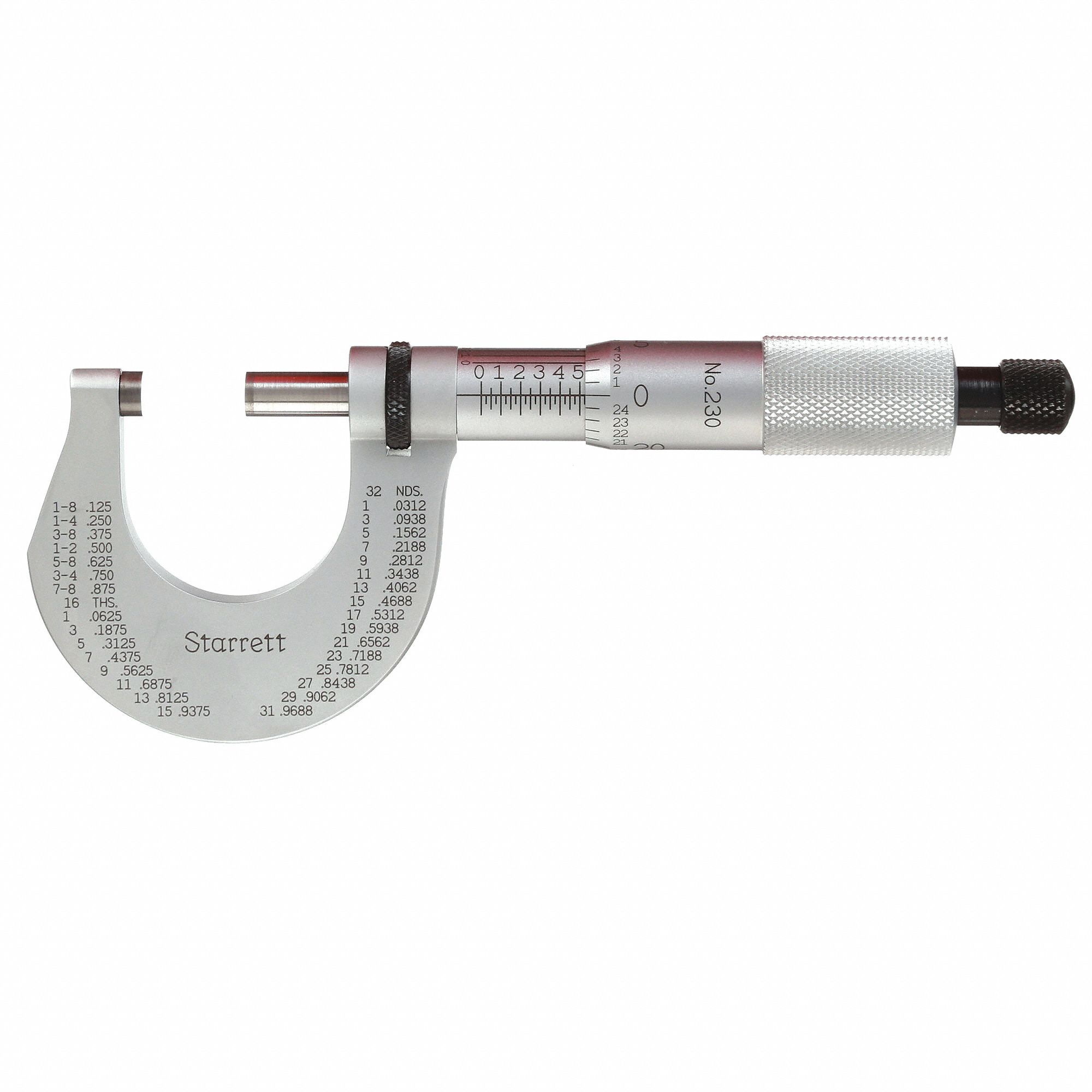 MECHANICAL OUTSIDE MICROMETER, INCH, 0 IN TO 1 IN RANGE, +/-001 IN ACCURACY