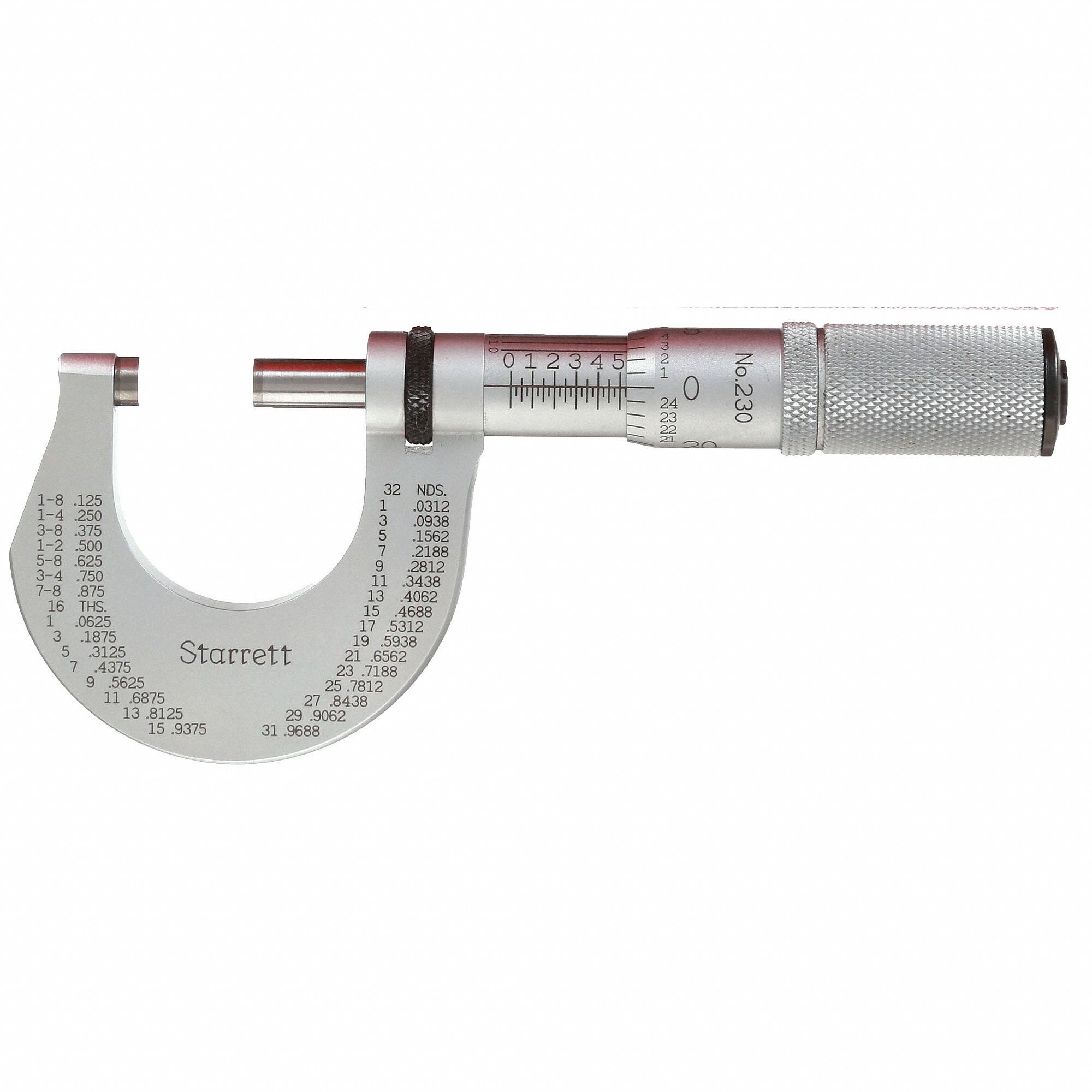 MECHANICAL OUTSIDE MICROMETER, INCH, 0 IN TO 1 IN RANGE, +/-001 IN ACCURACY, FLAT