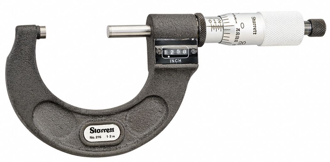 STARRETT Digit Counter Outside Micrometer Inch, 1 in to 2 in Range