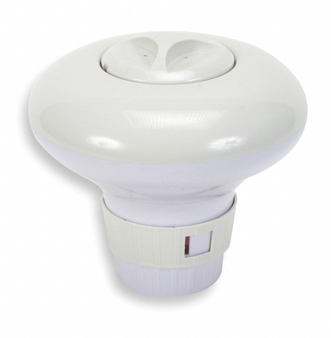 Pool Chemical Dispenser: 8 in Overall Ht, 9 in Overall Dia, Plastic, White