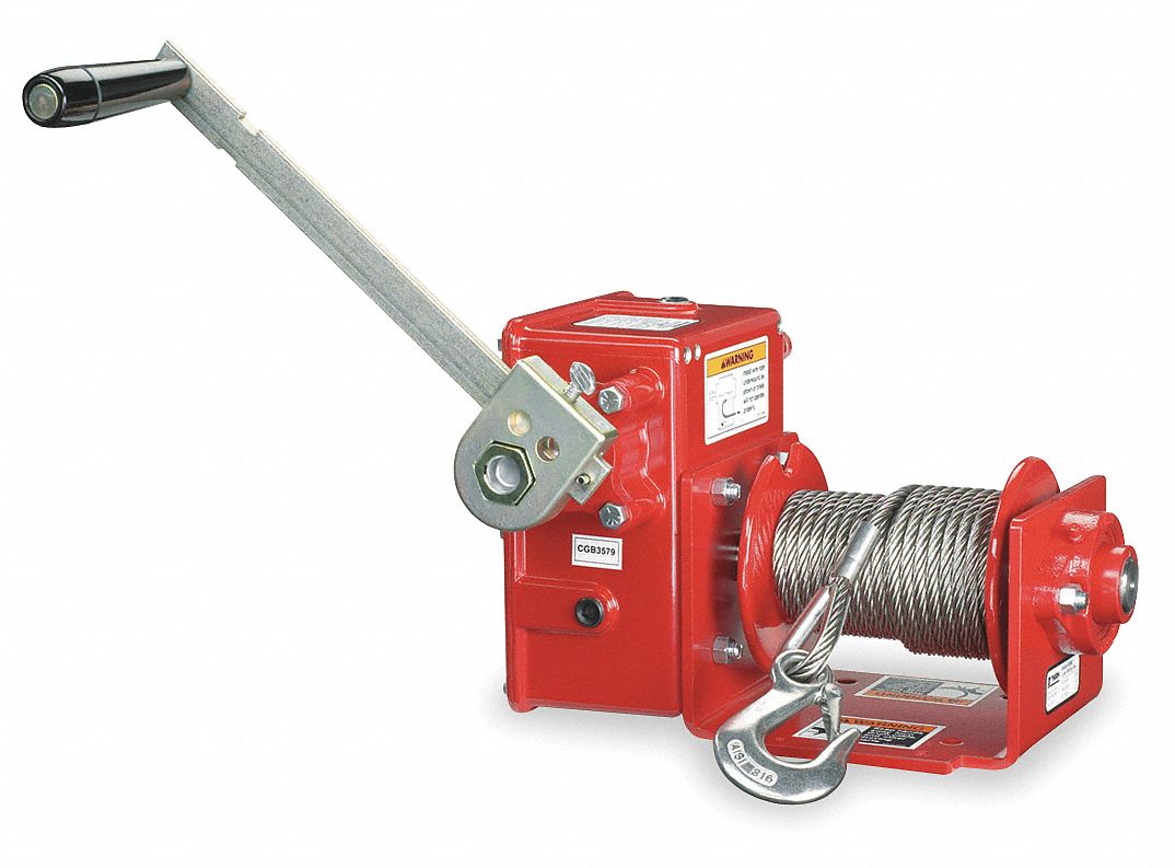 Hand Winch: 2,000 lb 1st Layer Load Capacity, Worm, 32:1 Winch Gear Ratio, Brake Included