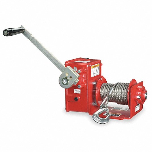 Hand Winch: 2,000 lb 1st Layer Load Capacity, Worm, 32:1 Winch Gear Ratio, Brake Included