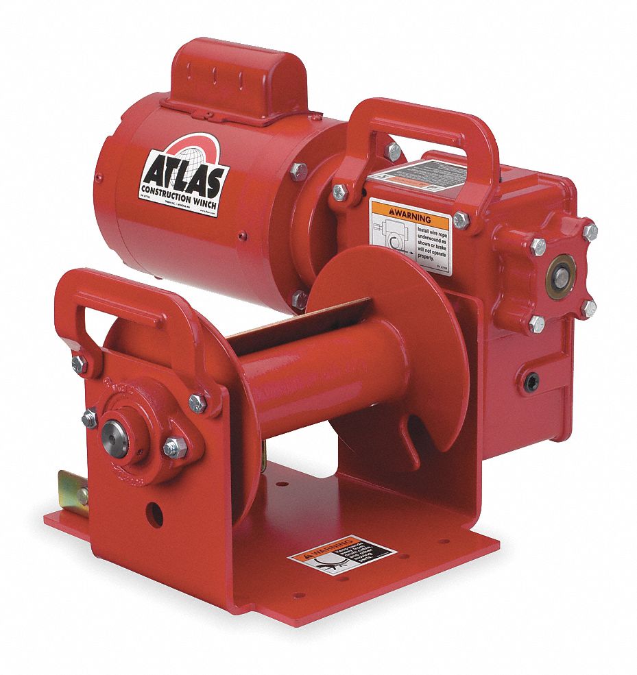 Electric Winch: Lifting, 115V AC, 800 lb 1st Layer Load Capacity, 26 fpm 1st Layer Line Speed