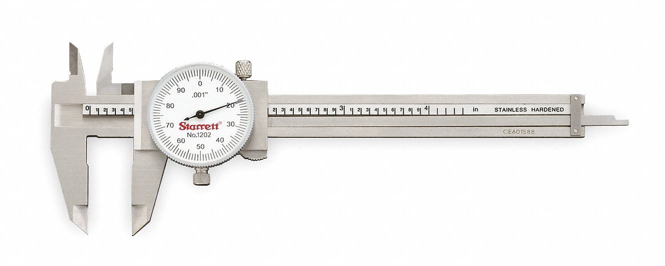 Dial Caliper, Range 0" to 4", Range per Revolution 0.100 in, Long Form