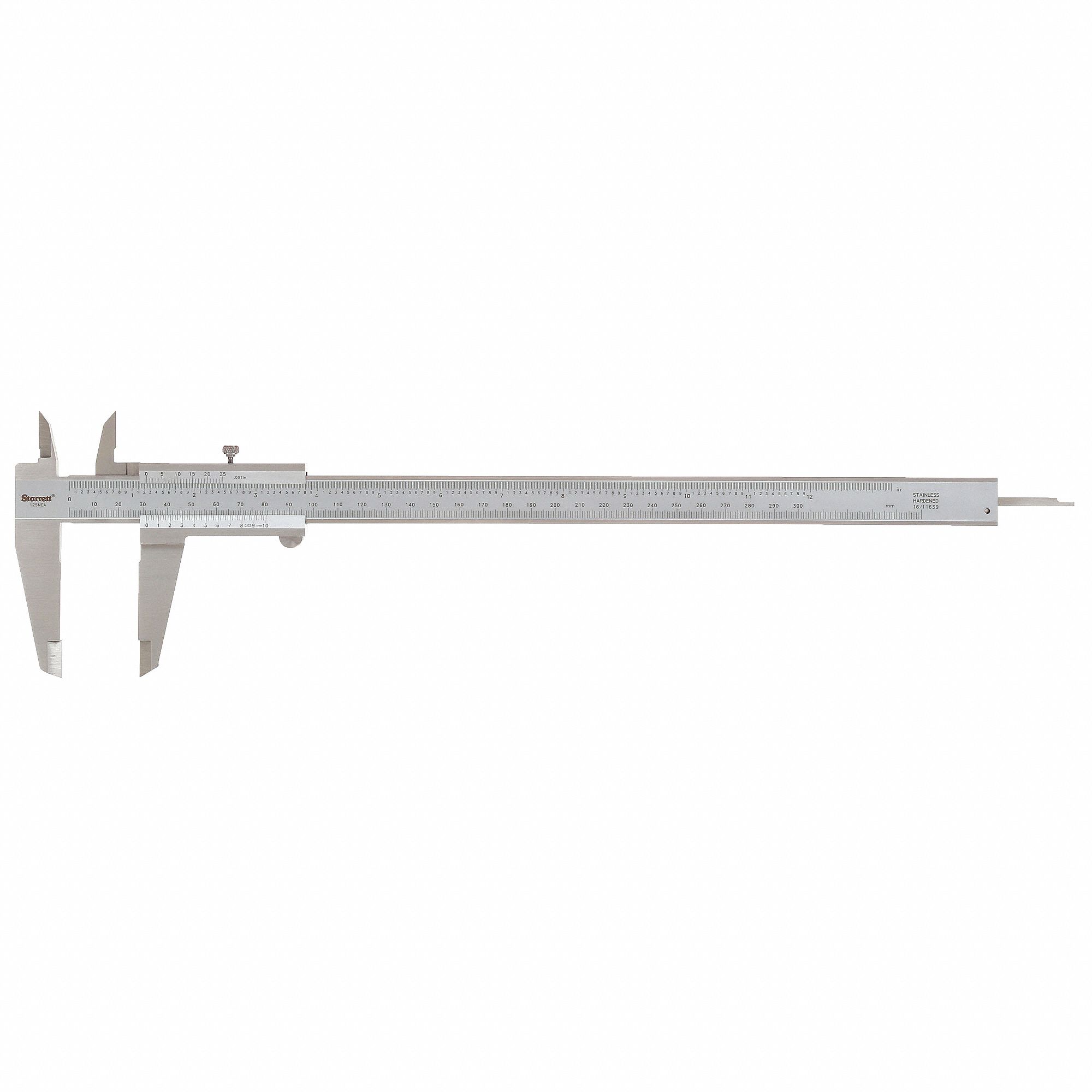 4-WAY VERNIER CALIPER, 0 TO 12 IN/0 TO 30MM RANGE, 1½ IN JAW D, SLIDE, STANDARD