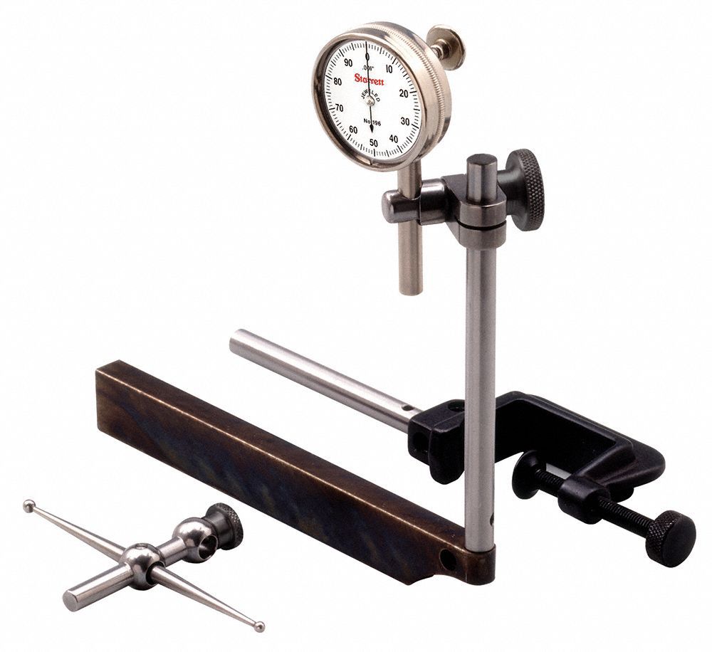 Back Plunger Dial Indicator Kit: 0 in to 0.2 in, Inch, Mechanical, 0-100 Dial Reading