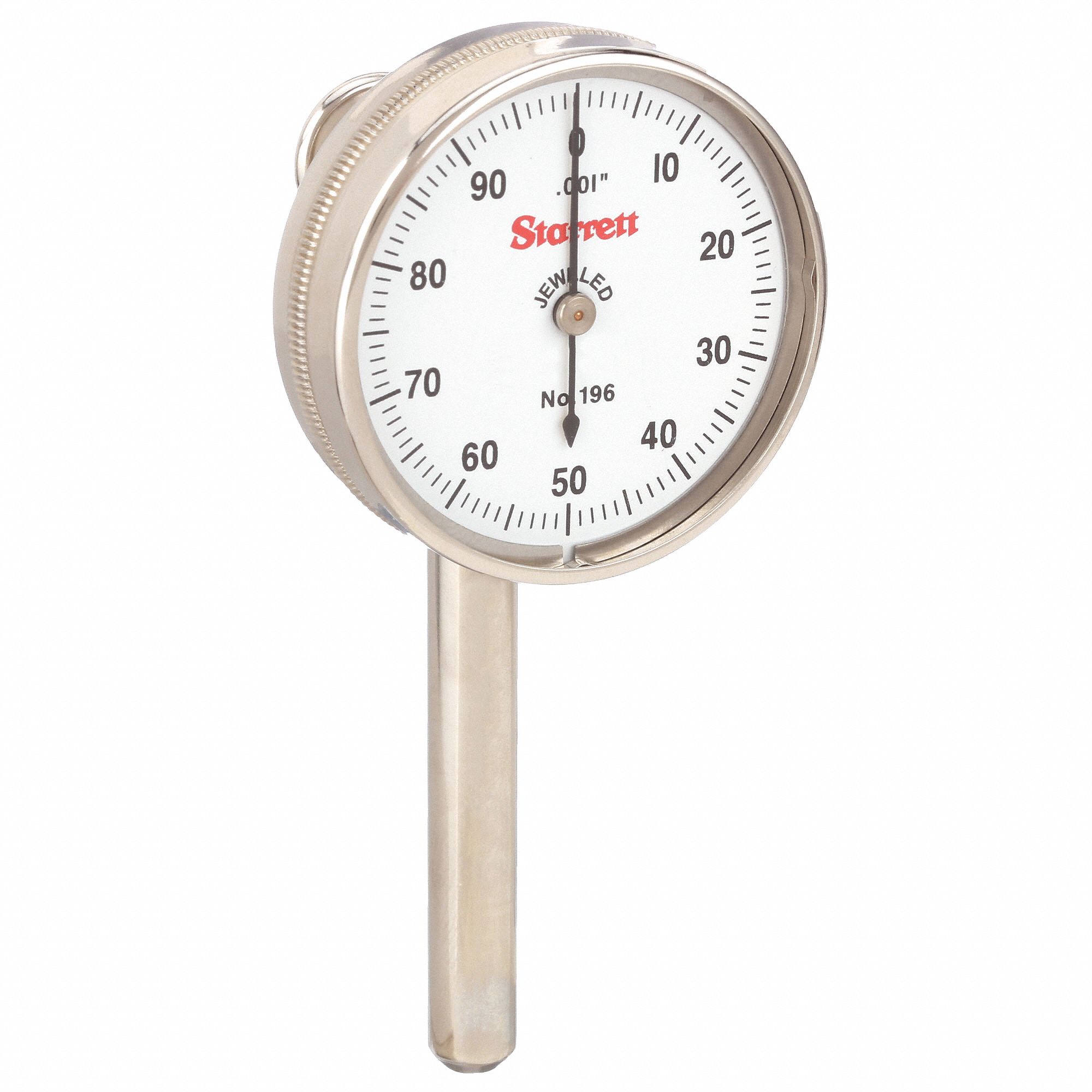 BACK PLUNGER DIAL INDICATOR, 0 TO 0.2 IN RANGE, 0-100 DIAL READING, 01 IN GRADUATIONS