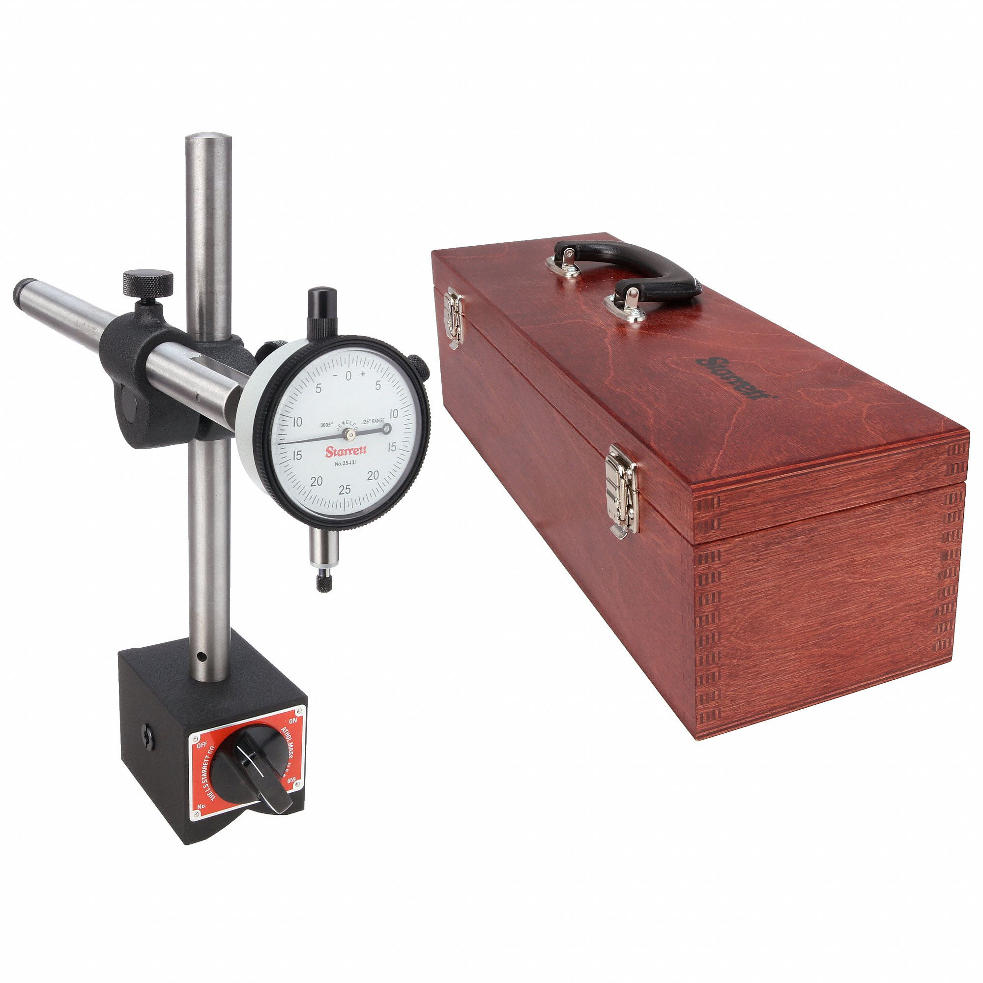 STARRETT Item Dial Indicator & Mag Base Set, 2.375 in, Maximum Reach 9.