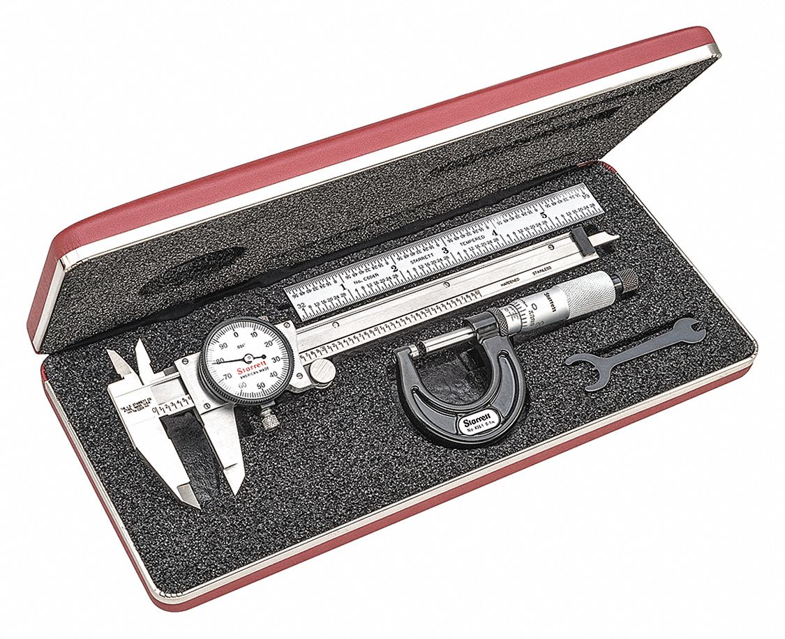 PRECISION MEASURING TOOL KIT, 3 PIECES, DIAL CALIPER, MECHANICAL OUTSIDE MICROMETER