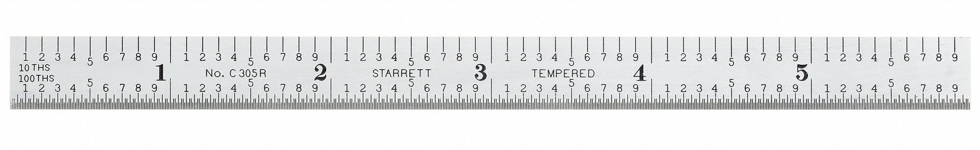 STARRETT Steel Rule, Flexible: 5R, 100ths/10ths/32nds/64ths, 6 in Lg ...