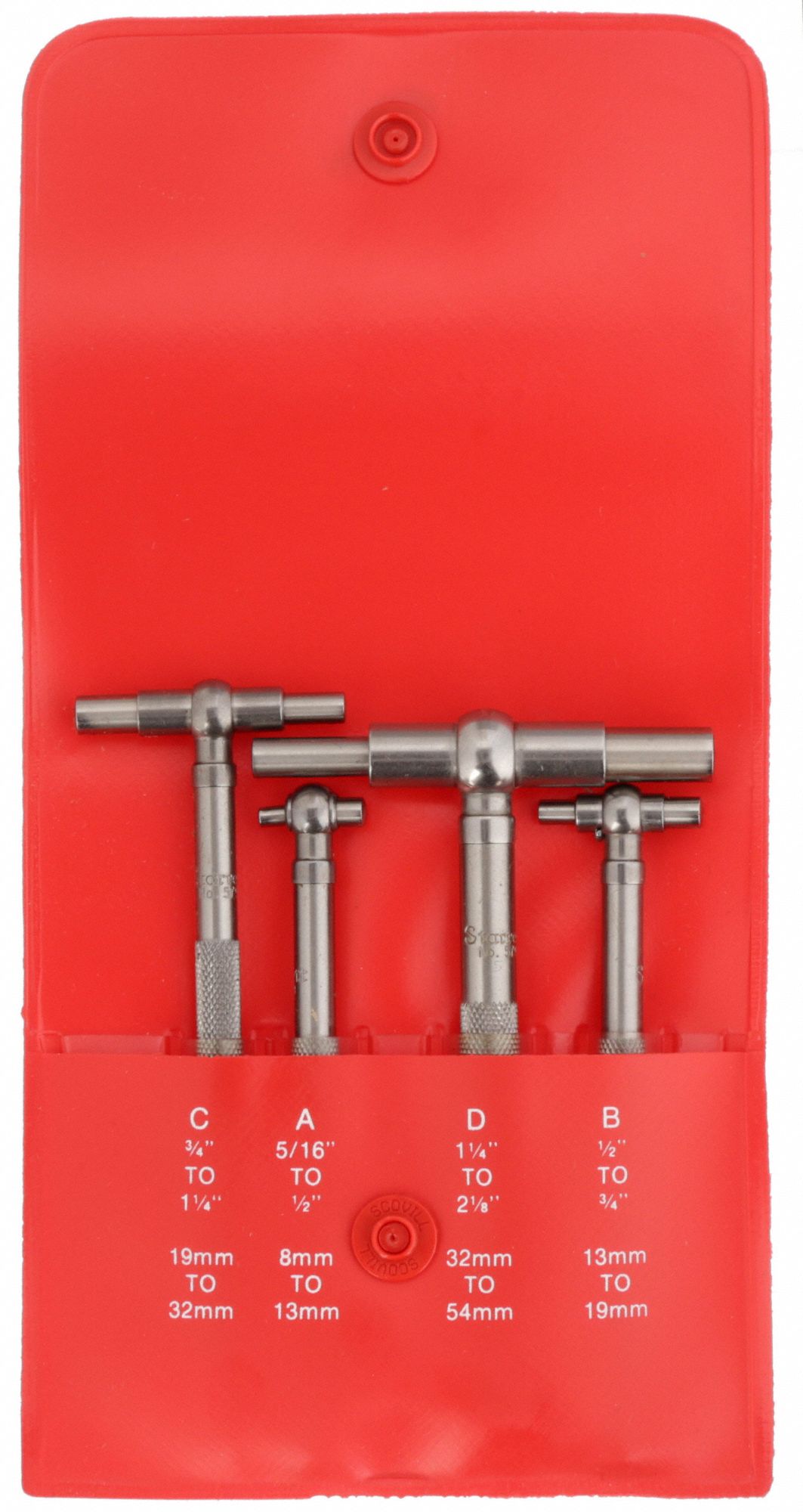 TELESCOPING GAUGE SET, 4 PIECES, 5/16 IN TO 2⅛ IN RANGE, 2.375 IN MAX MEASURING DP