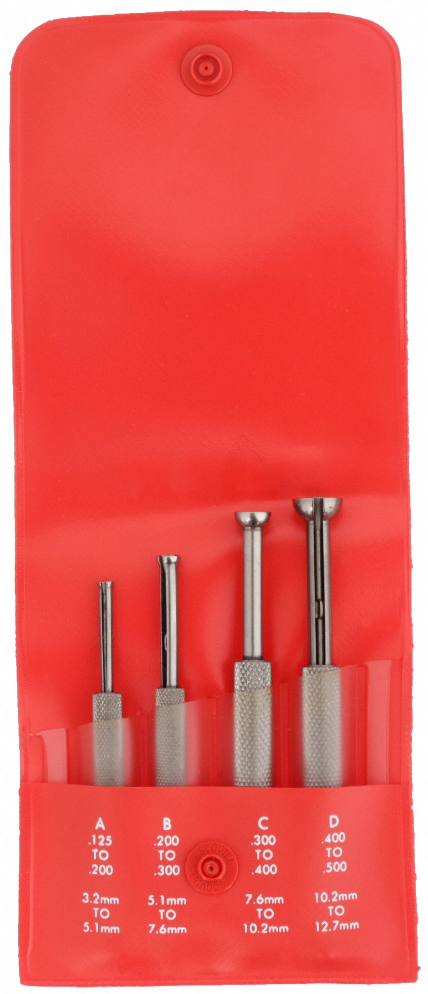 SMALL HOLE GAUGE SET, 4-PC, 0.125 IN TO 0.5 IN RANGE, TOOL STEEL, SPLIT BALL CONTACT