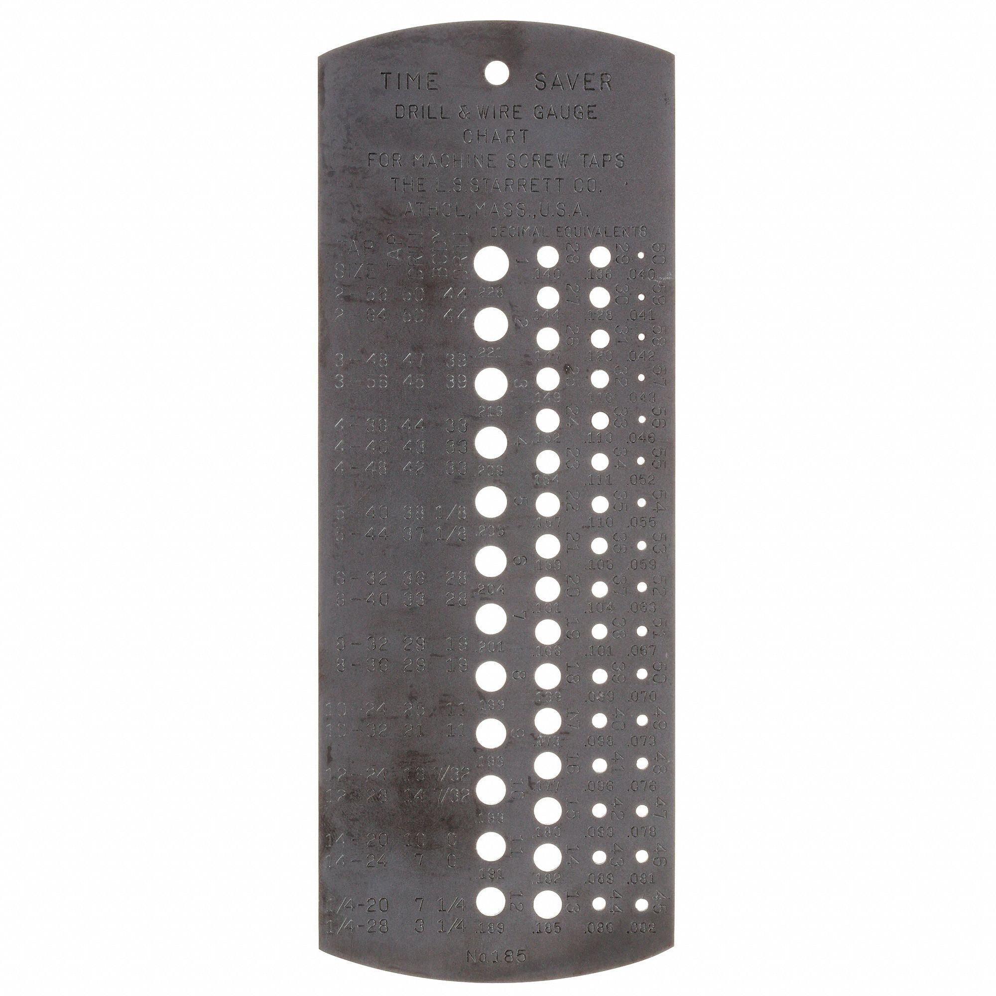 STARRETT Tap & Drill Bit Gauge Fractional Inch, 3 AWG to 17 AWG Range