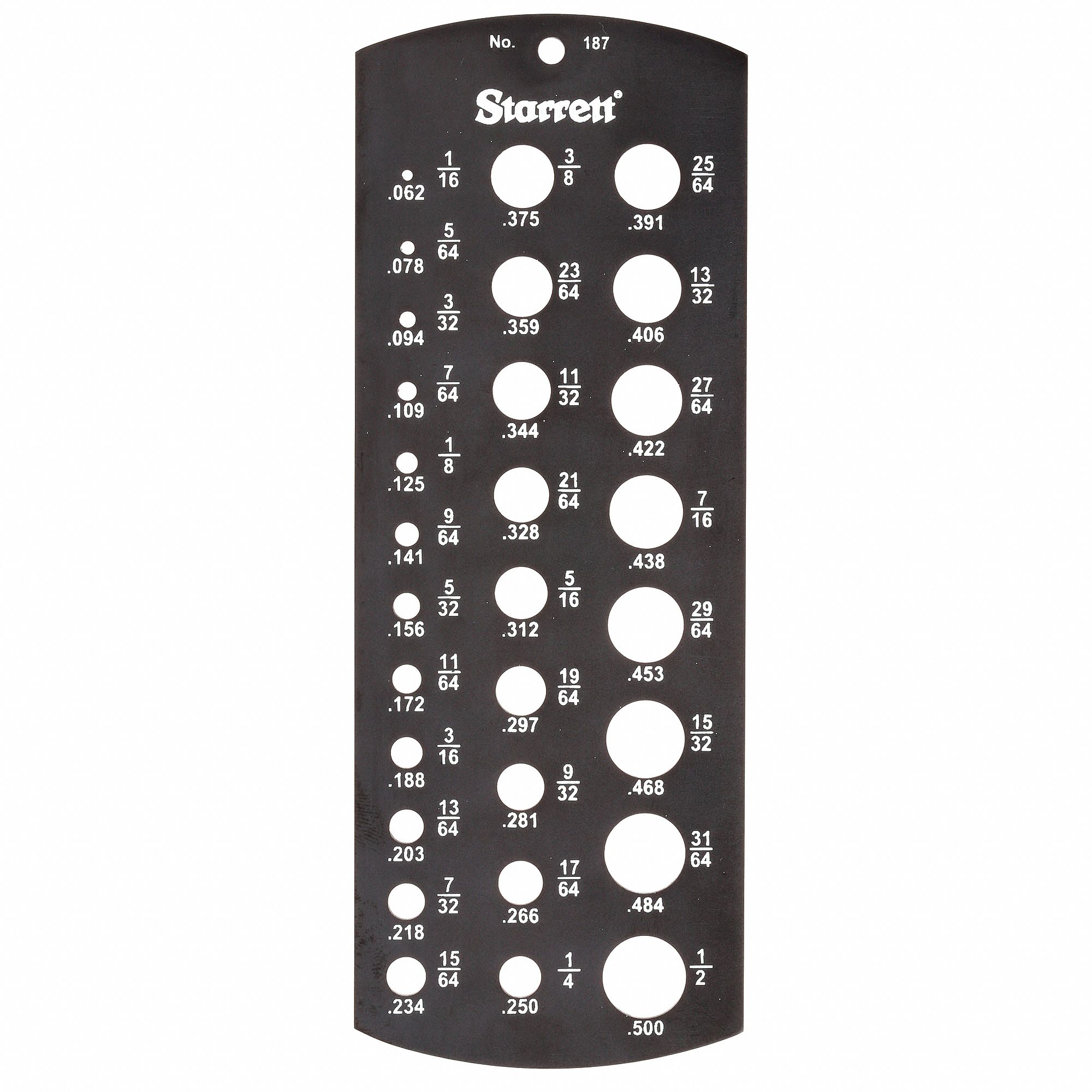 DRILL BIT GAUGE, FRACTIONAL INCH, 5/0 AWG TO 14 AWG RANGE, 29 HOLES, STEEL, MATTE