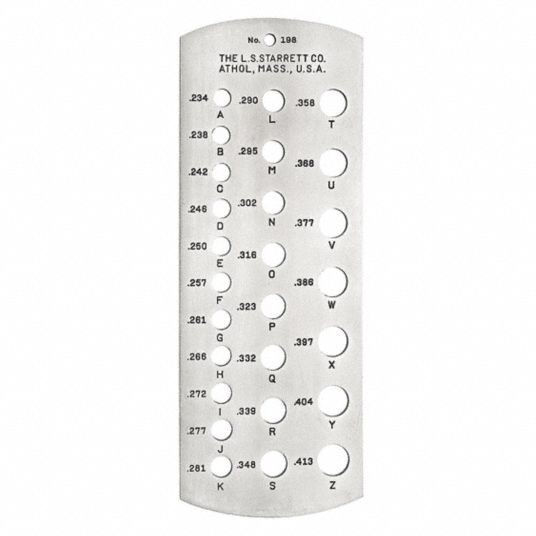 STARRETT Drill Bit Gauge, Number of Holes 26, Range A to Z, Finish