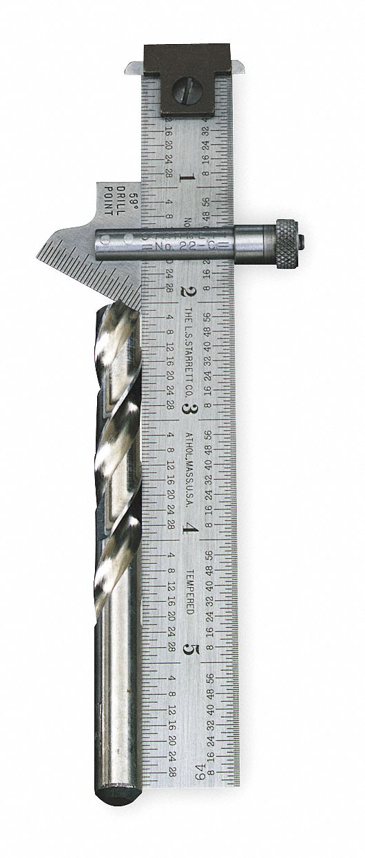 DRILL POINT GAUGE, 6 IN RULER L, 1/32 IN GRADUATIONS, ADJ & REMOVABLE, 59 °  BEVEL ANGLE