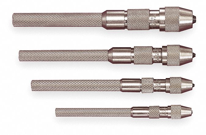Pin Vise: Pin Vise, 5.1 mm Max Size - mm, 0.01 in Min Size - Inch, Knurled Grip, Round