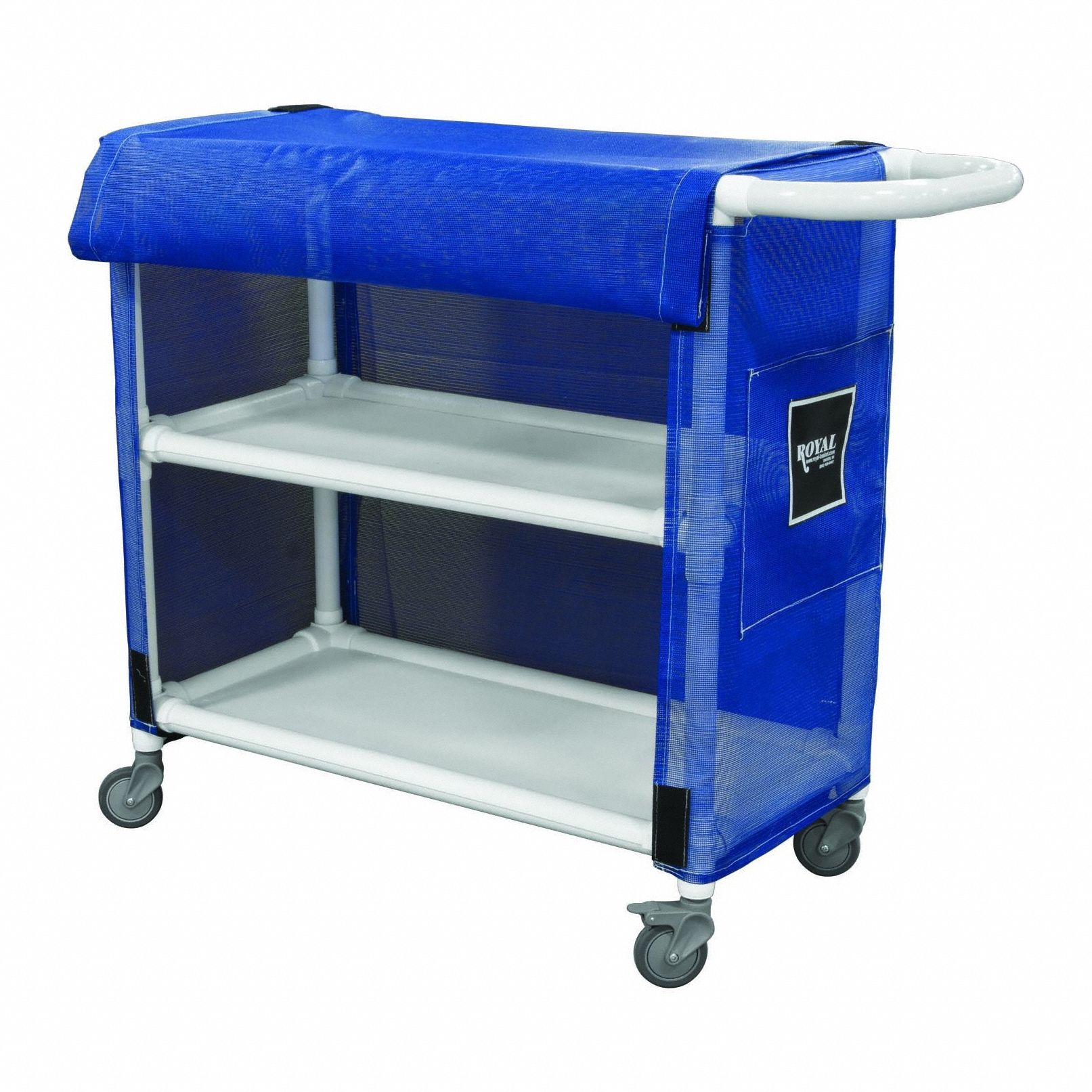 Linen Cart: Blue, (4) Swivel, 24 in Overall Lg, 42 in Overall Ht, 2 Compartments
