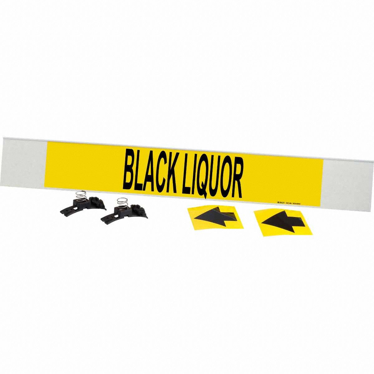 Pipe Marker: Black Liquor, Yellow, Black, Fits 8 in and Larger Pipe O.D., 1 Pipe Markers