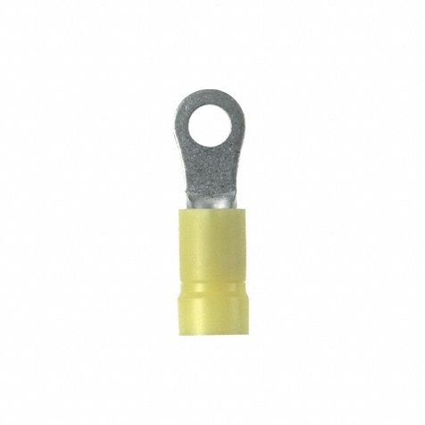 PANDUIT StrongHold(TM) EV10-8RB-Q Ring Terminal: Yellow, Vinyl Insulation, #8 Stud Size, 600 V. Key specifications — attr1308027: PANDUIT; attr1356513: EV10; attr1356587: Funnel Entry.