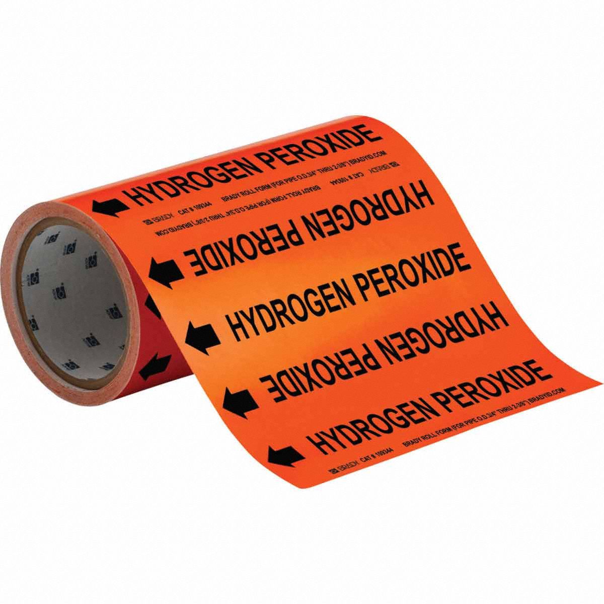 Pipe Marker: Hydrogen Peroxide, Orange, Black, Fits 2 in and Smaller Pipe O.D., 30 Pipe Markers