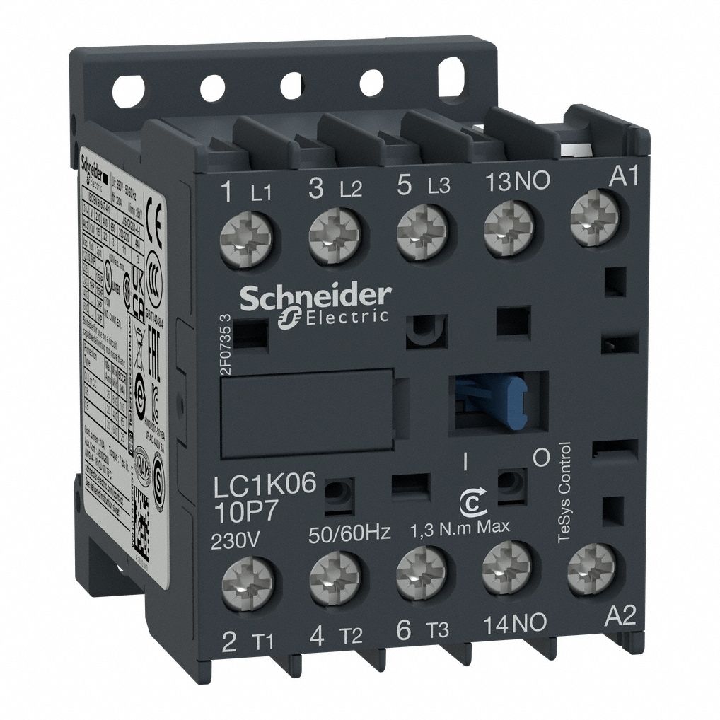 Contactor: Non-Reversing, 3 Poles, 3NO Contacts, 6 A, 1NO