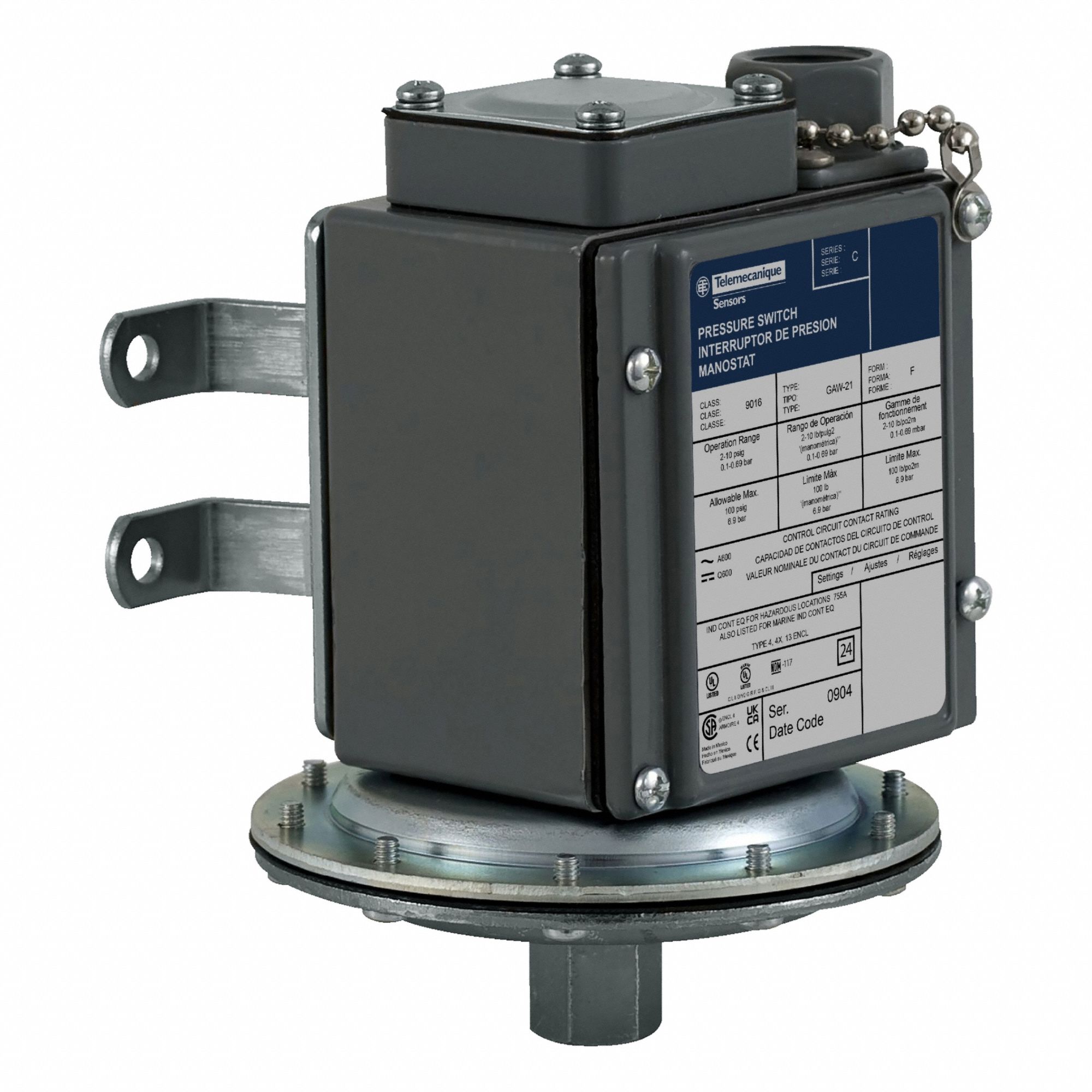 Vacuum Switch: 9016G, DPDT, 100 psi Pressure - Max, 1/4-18" FNPT