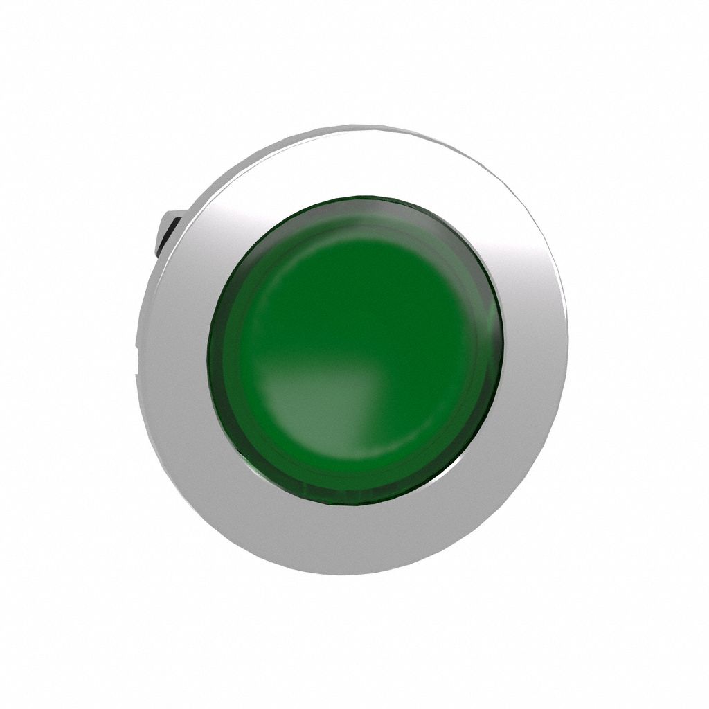 Flush Push Button: Green, 30 mm Mounting Size, Metallic, Momentary