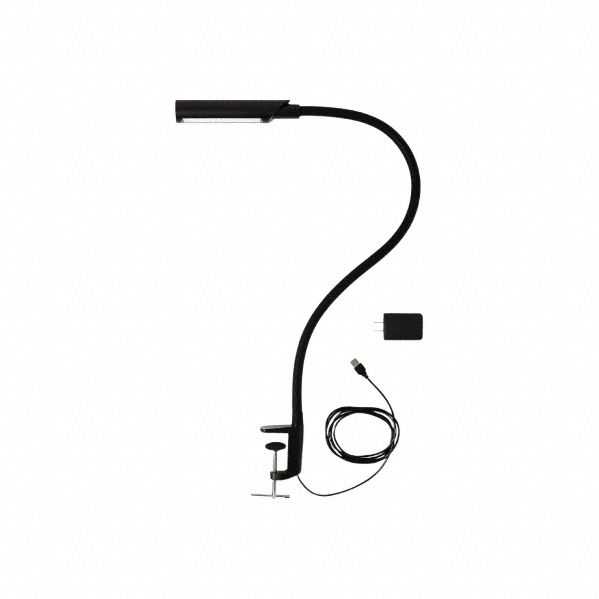 Led Task Light: LED, Plug, Gooseneck, 26.5 in Arm Reach, 600 lm Max Brightness, Clamp, 120V
