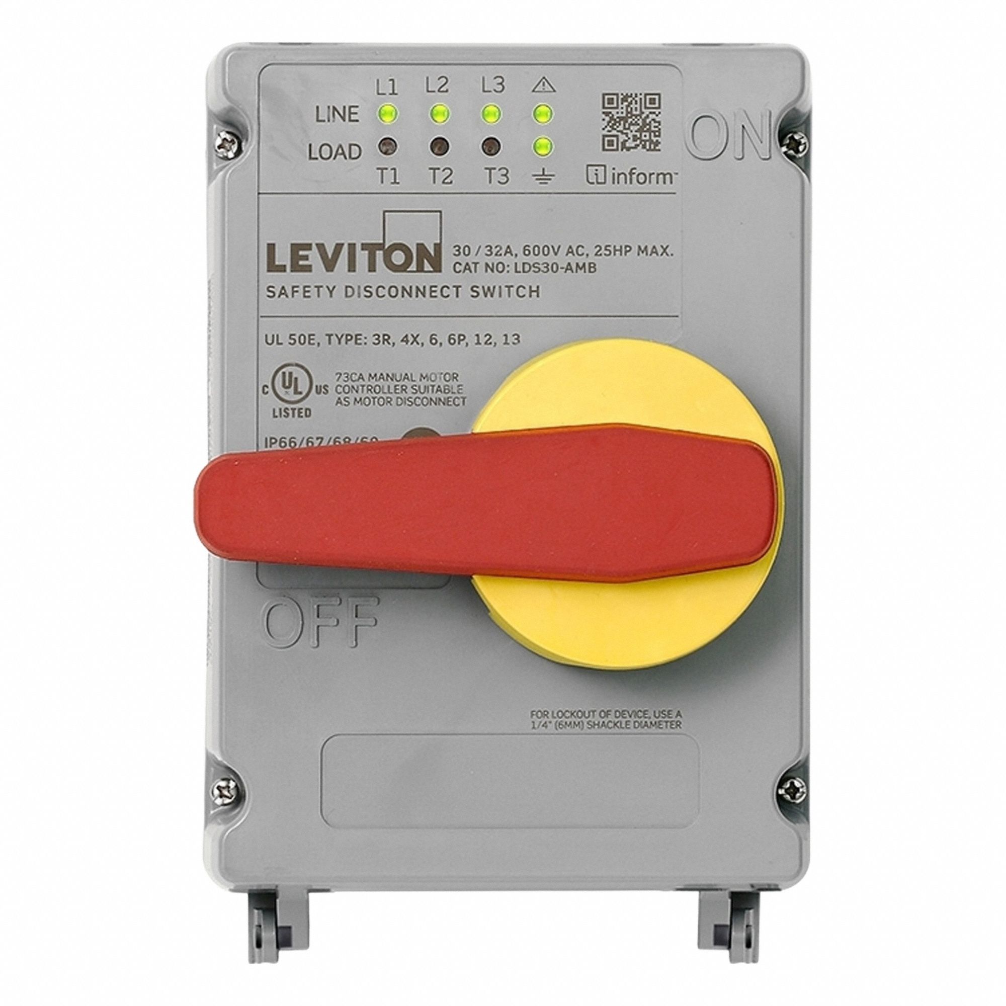 Disconnect Switch: Non-Fusible, 30 A, Single or Three Phase, 600V AC, Non-Metallic