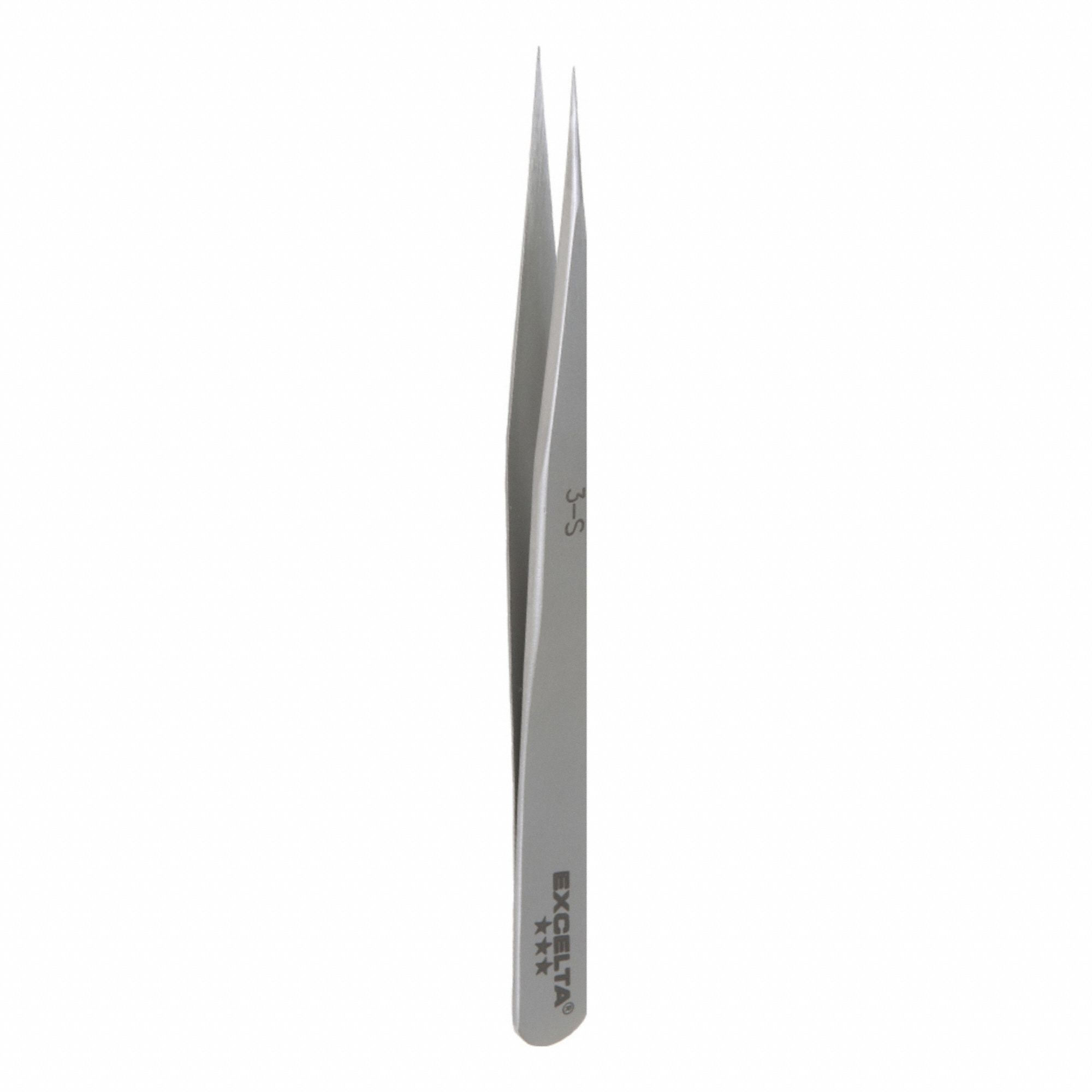 Tweezers: Stainless Steel, Point, Straight Tip, 0.004 in Tip Thick