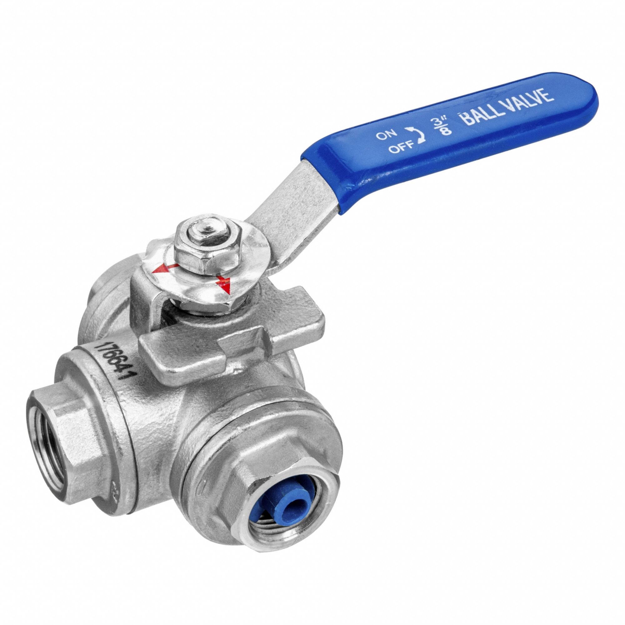 Manual Three-Way Ball Valve: 1/2 in, 304 Stainless Steel, L Flow, FNPT x FNPT x FNPT