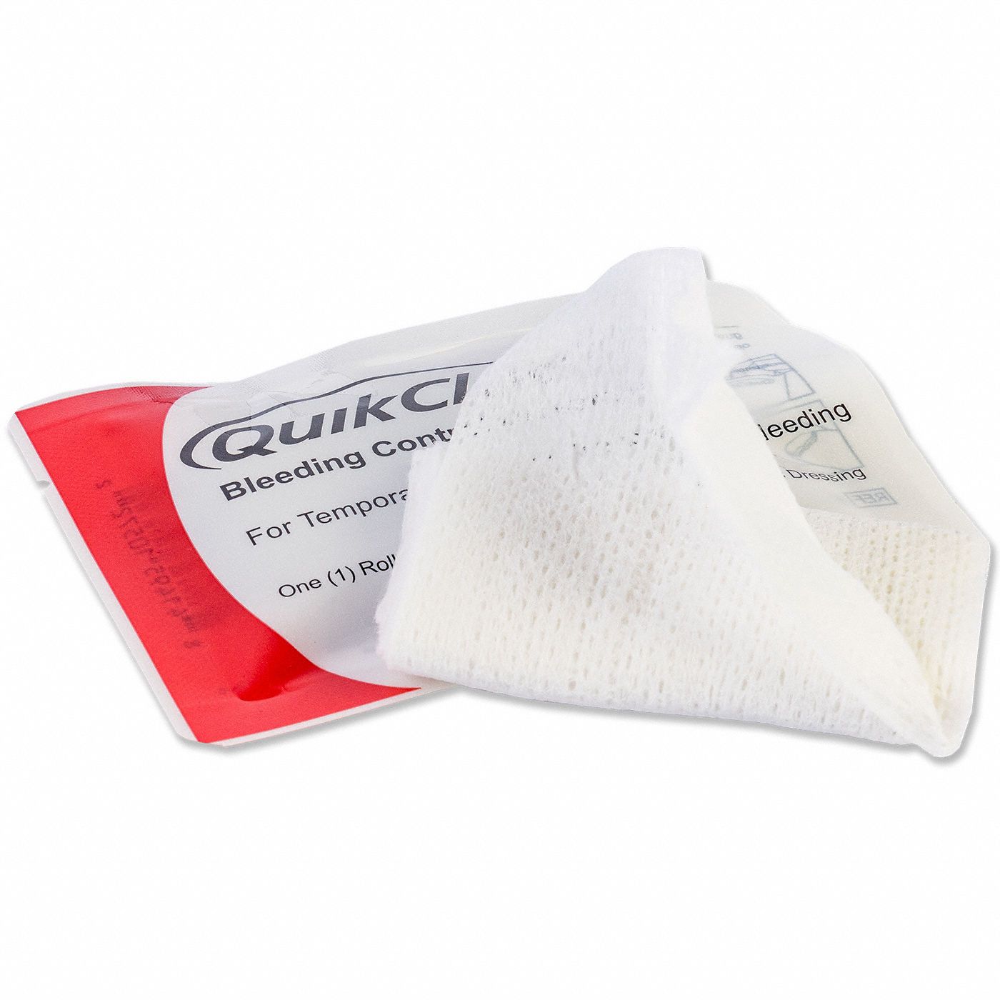 Bleeding Control Dressing: Sterile, White, Cotton, Pouch, 3 in Wd, 1 19/64 yd Lg