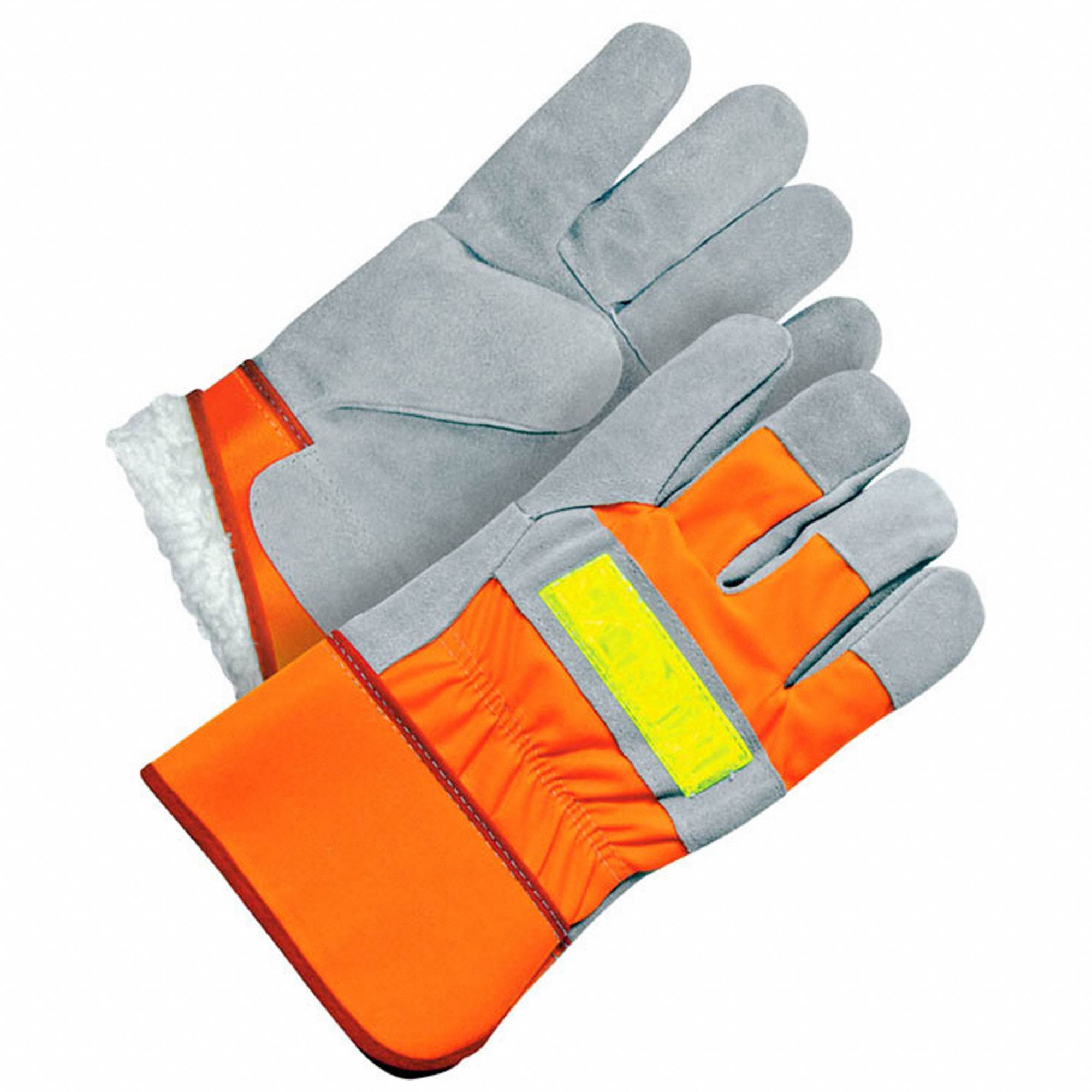 GLOVES, HI-VIS/HEAVY PILE, LARGE/9/10 1/2 IN, ORANGE/GREY, COWHIDE/NYLON/COTTON