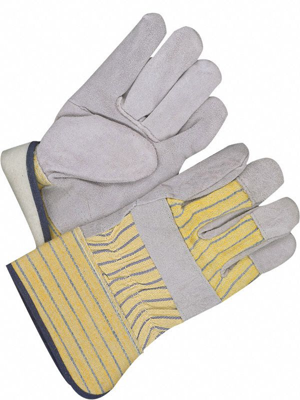 Leather Gloves: Universal, Premium, Work Glove, Cowhide, Wing Thumb, Safety Cuff, Fleece, 1 PR