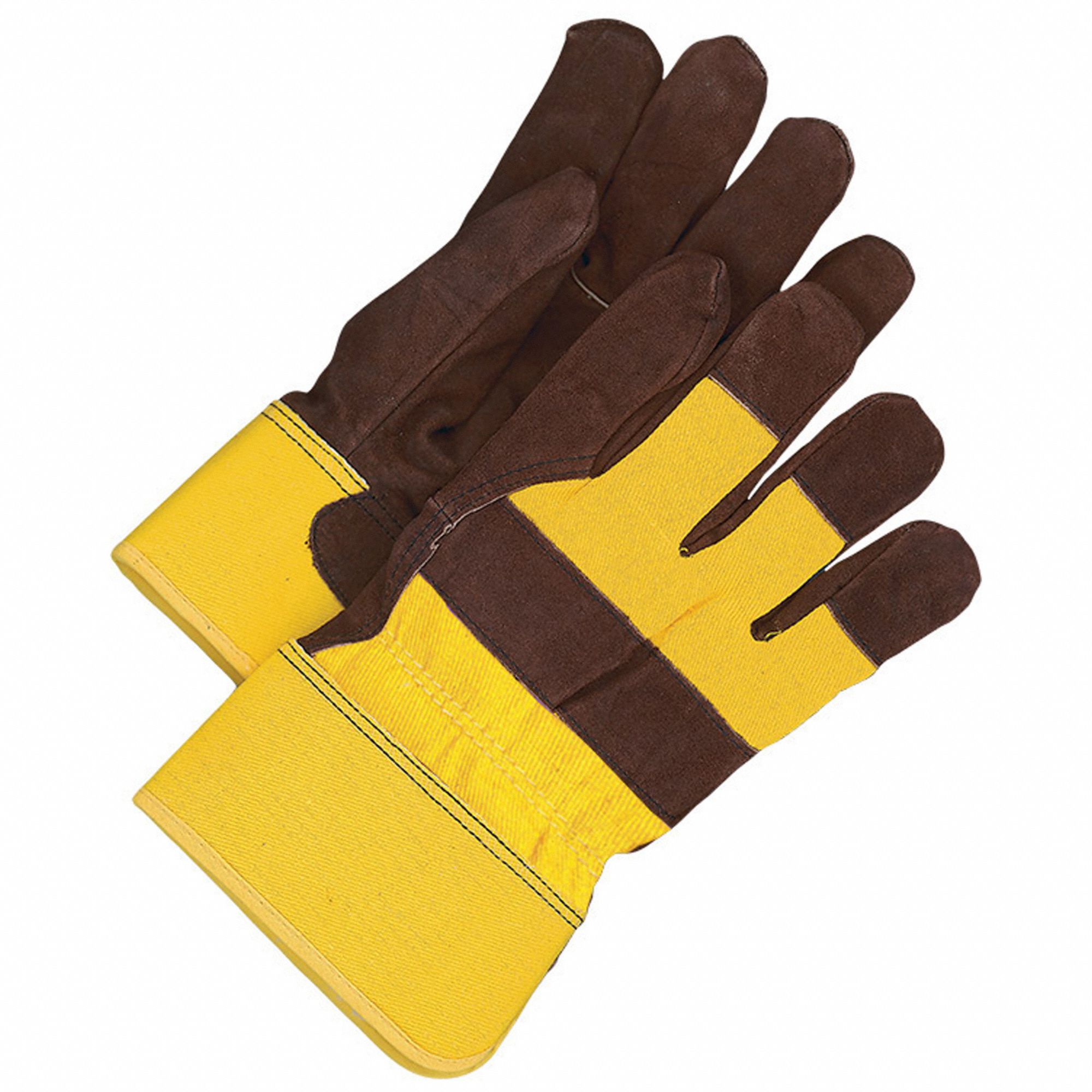 Leather Gloves: Universal, Premium, Work Glove, Cowhide, Wing Thumb, Safety Cuff, Yellow, 1 PR