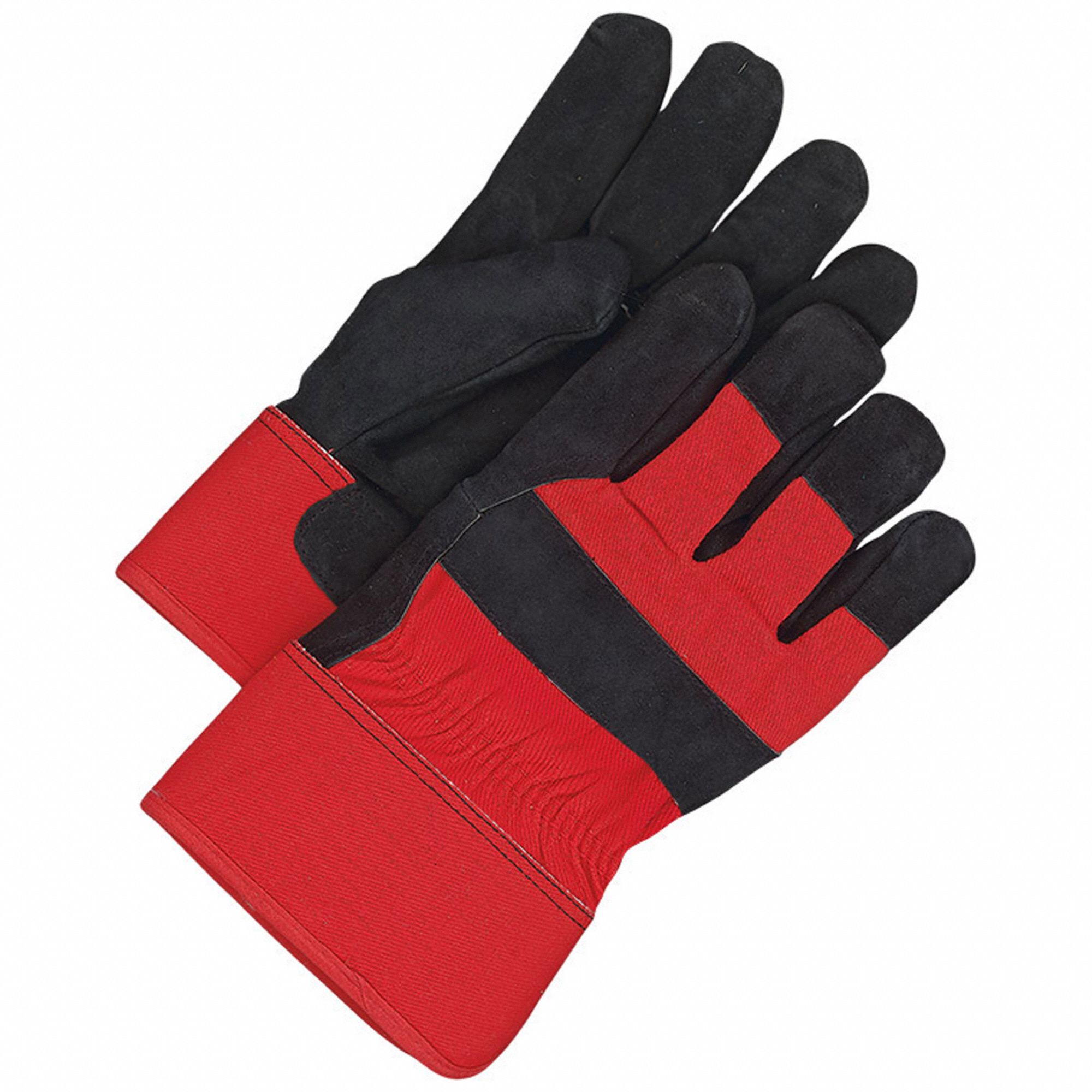 Leather Gloves: Universal, Premium, Work Glove, Cowhide, Wing Thumb, Safety Cuff, Red, 1 PR