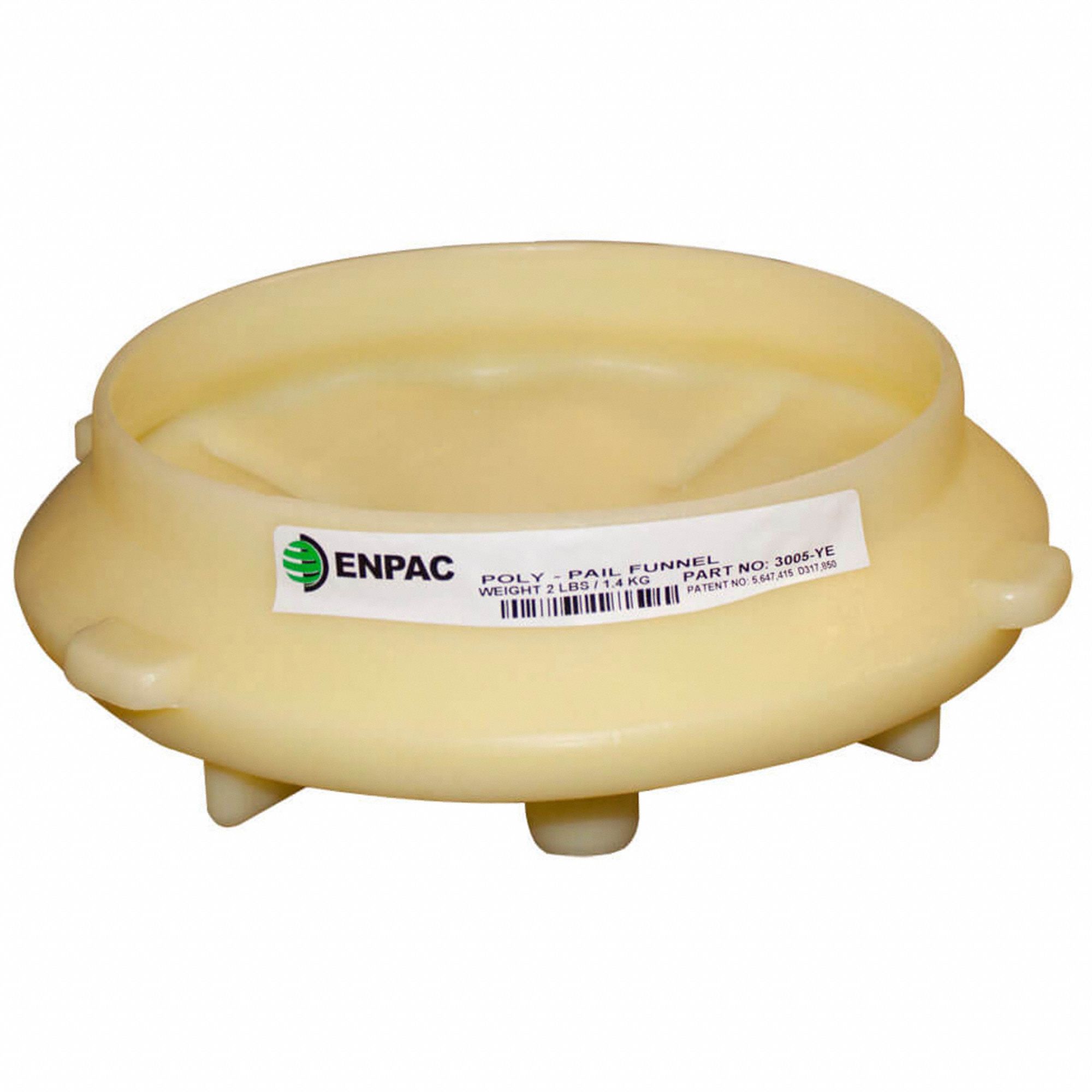 Pail Funnel: Polyethylene, 2 qt Overall Capacity, 11 1/2 in Overall Dia, 4 in Overall Ht, Hardware