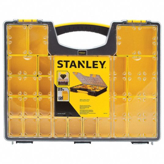 Stanley Compartment Box, 25 Compartments, Black/Yellow, 16 1/2 in W x 2 1/8  in H x 13 1/4 in L 014725R