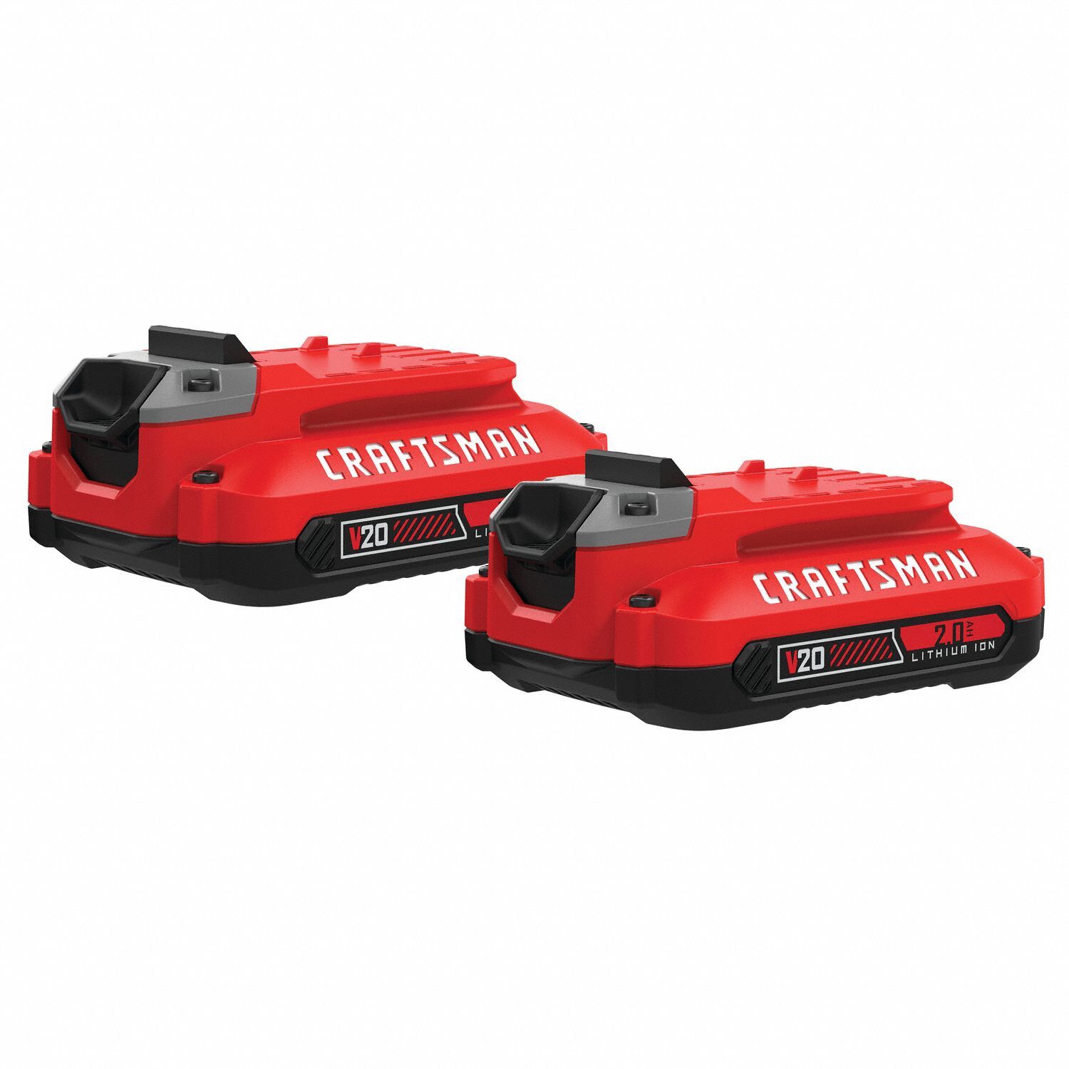 CRAFTSMAN Battery: V20*, 2 Ah, 2 Batteries Included, 20V DC, 2 PK (MPN CMCB202-2). Key specifications — attr1278107: Not Oil-Resistant.