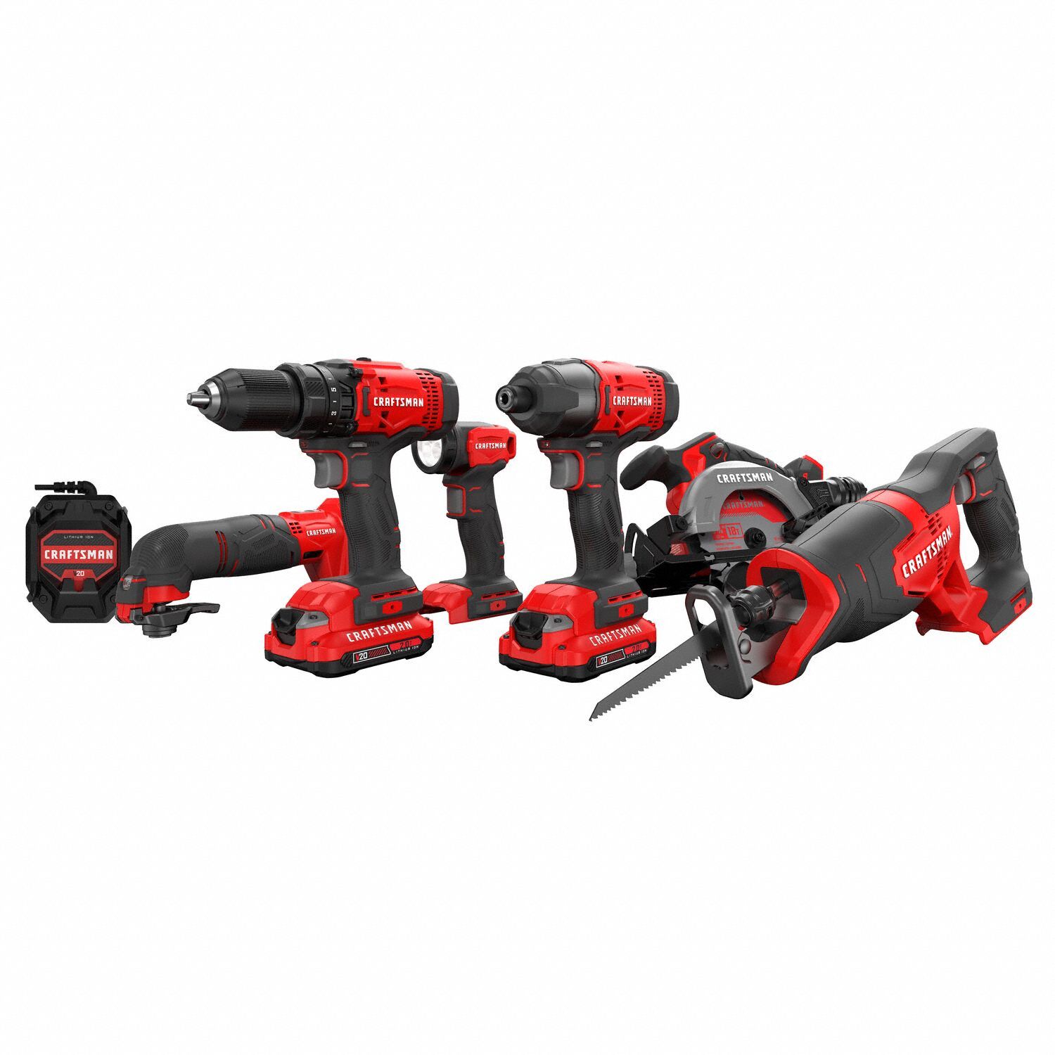 CRAFTSMAN Cordless Combination Kit: 6 Tools, 20 V DC Volt, Battery Included, V20*, 380UX0, CMCB202 (MPN CMCK601D2). Key specifications — attr1176460: Impact Driver.