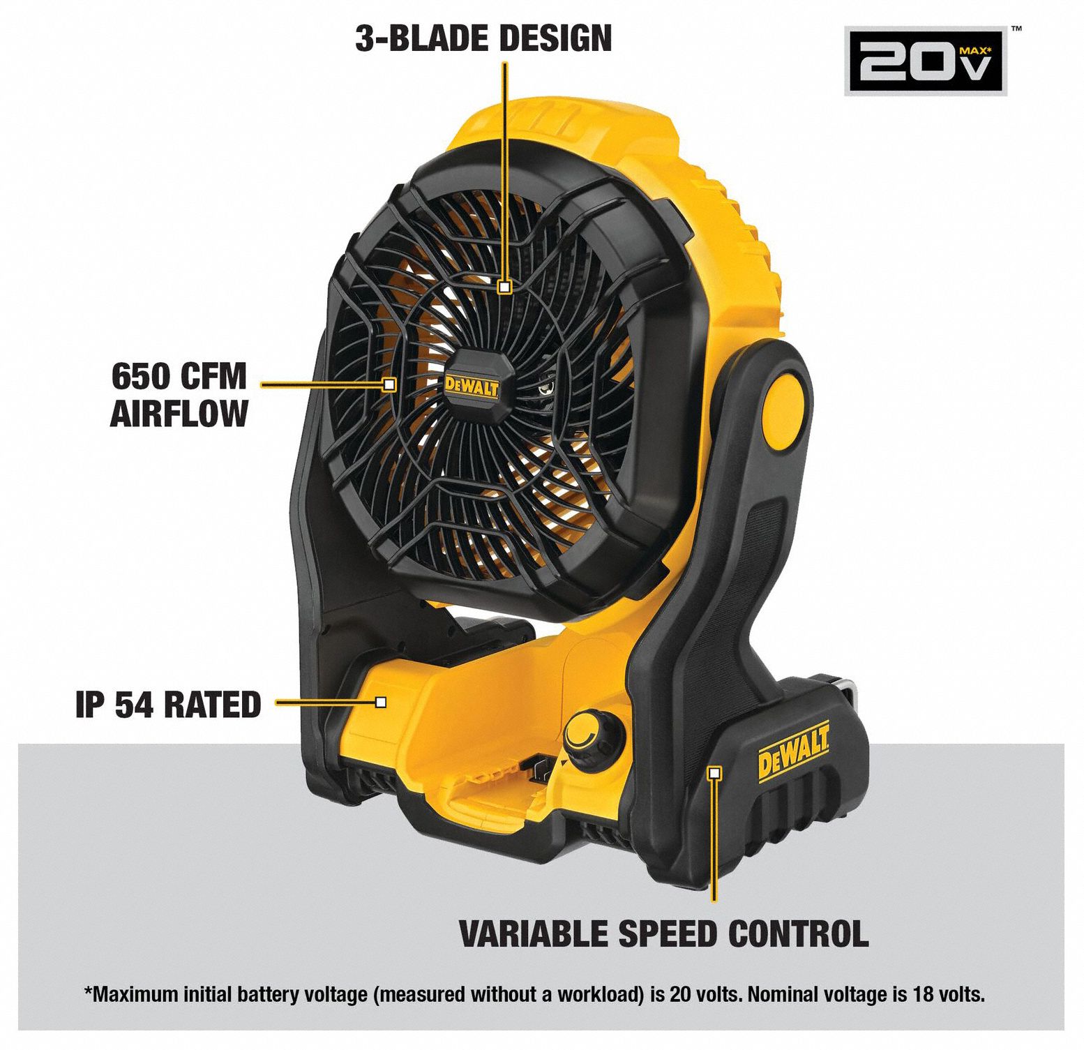 DEWALT Cordless Jobsite Fan 20V MAX, Bare Tool, 11 in Blade Dia