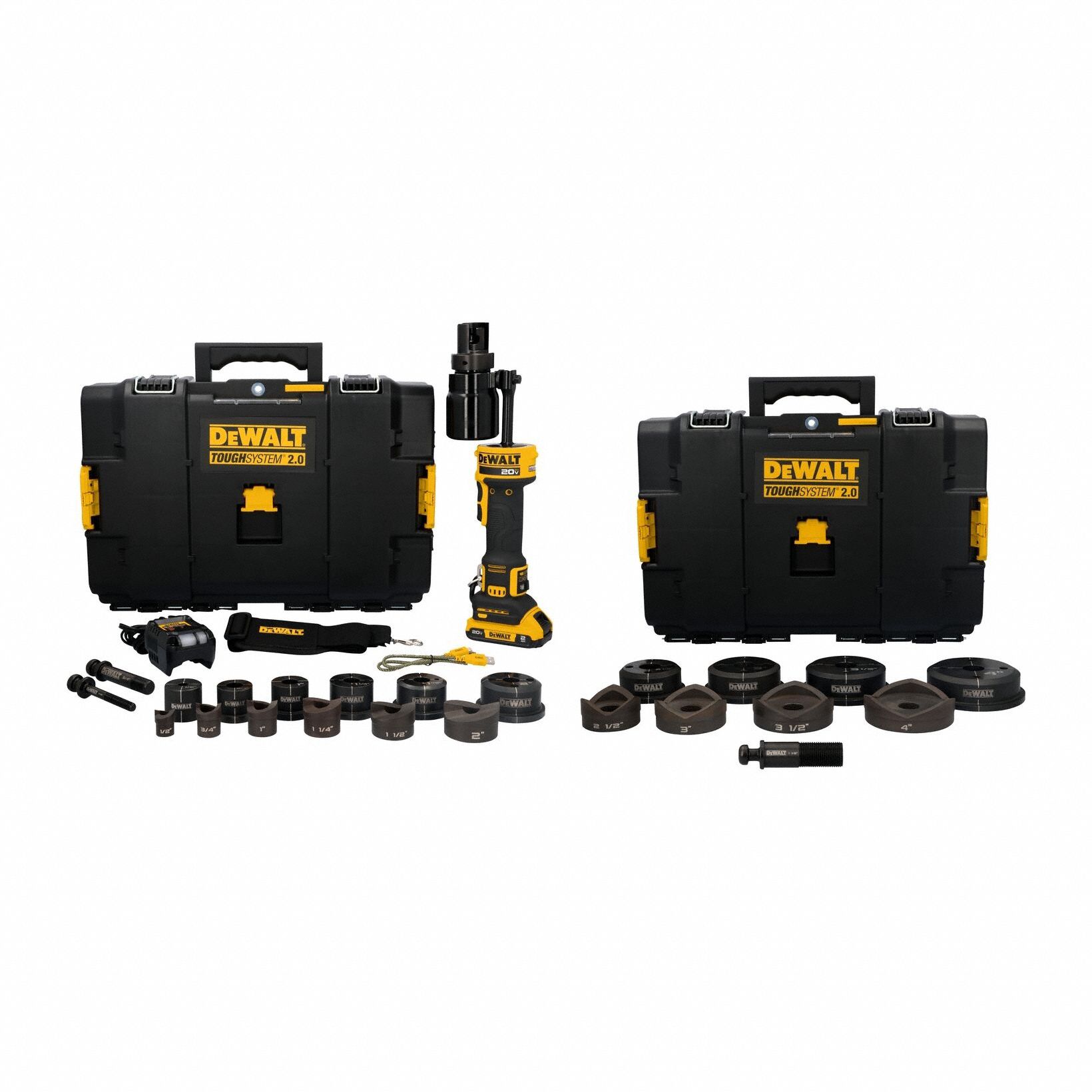 Knockout Tool Kit: 20V DC, 4 in Punching Capacity (Steel), For 10 ga Max. Steel Thick, 2.0 Ah