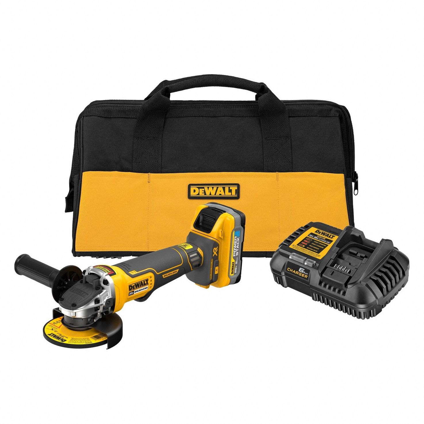 Angle Grinder: 4 1/2 in Wheel Dia, Brushless Motor, 5.0 Ah, 20V DC, Std Head, Barrel Grip Grip