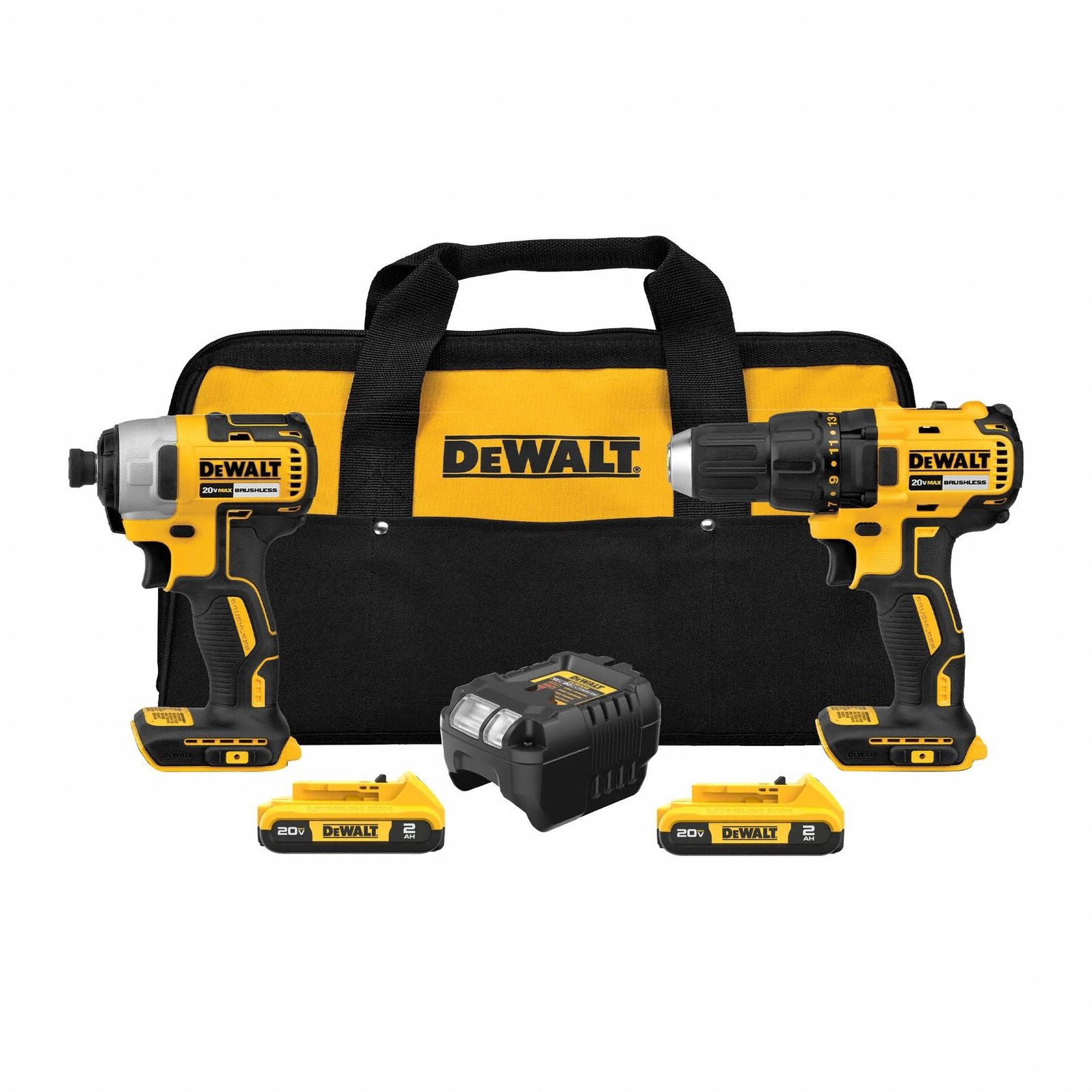 DEWALT Cordless Tool Combination Kit: 2 Tools, Drill/Driver/Screwdriver, 20 V DC Volt, 20V MAX* (MPN DCK277D2). Key specifications — attr1176460: Drill/Driver.