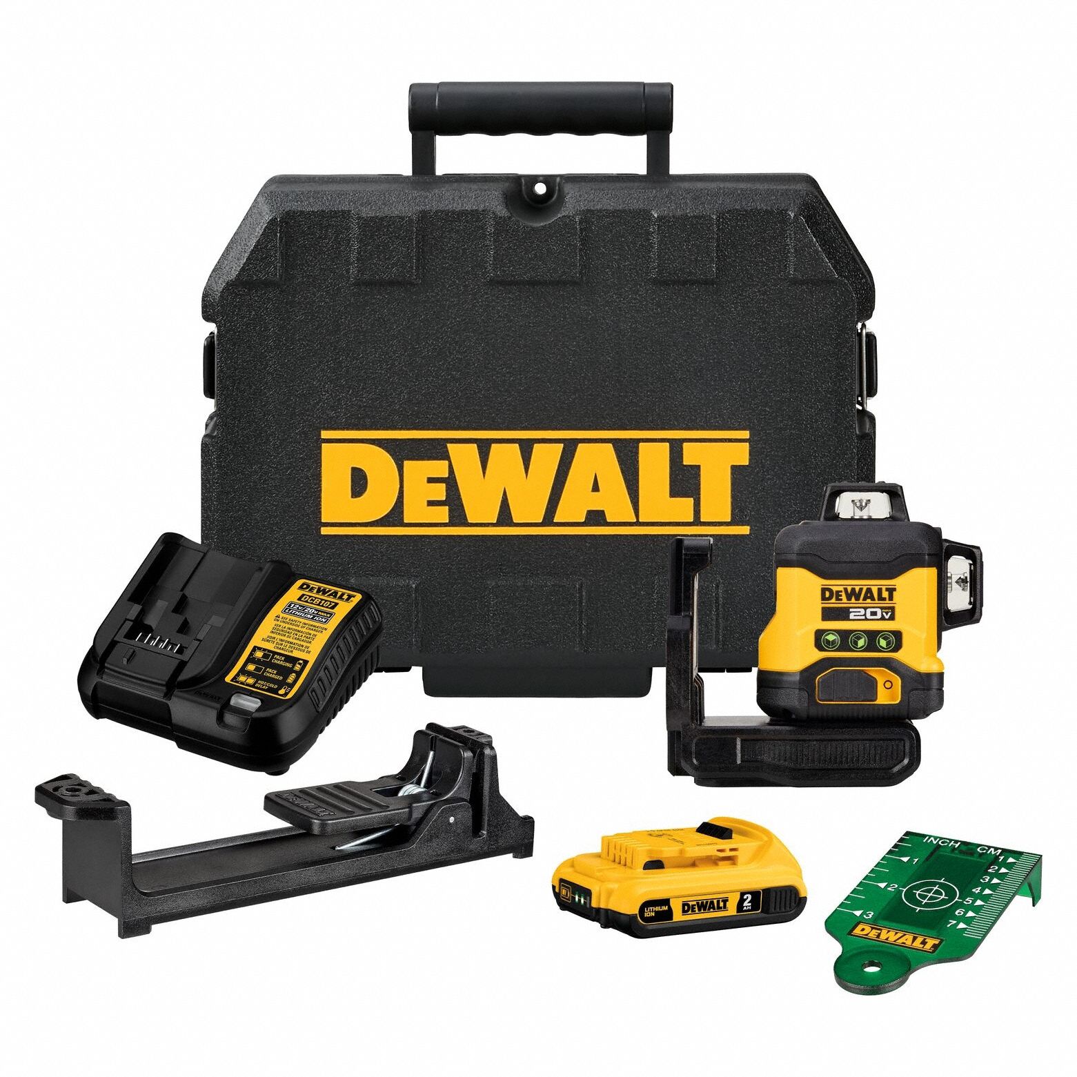 Laser: 3 Lines, Green Beam, 0 Planes, ±1/8 in @ 30 ft Accuracy, Horizontal/Vertical, Included