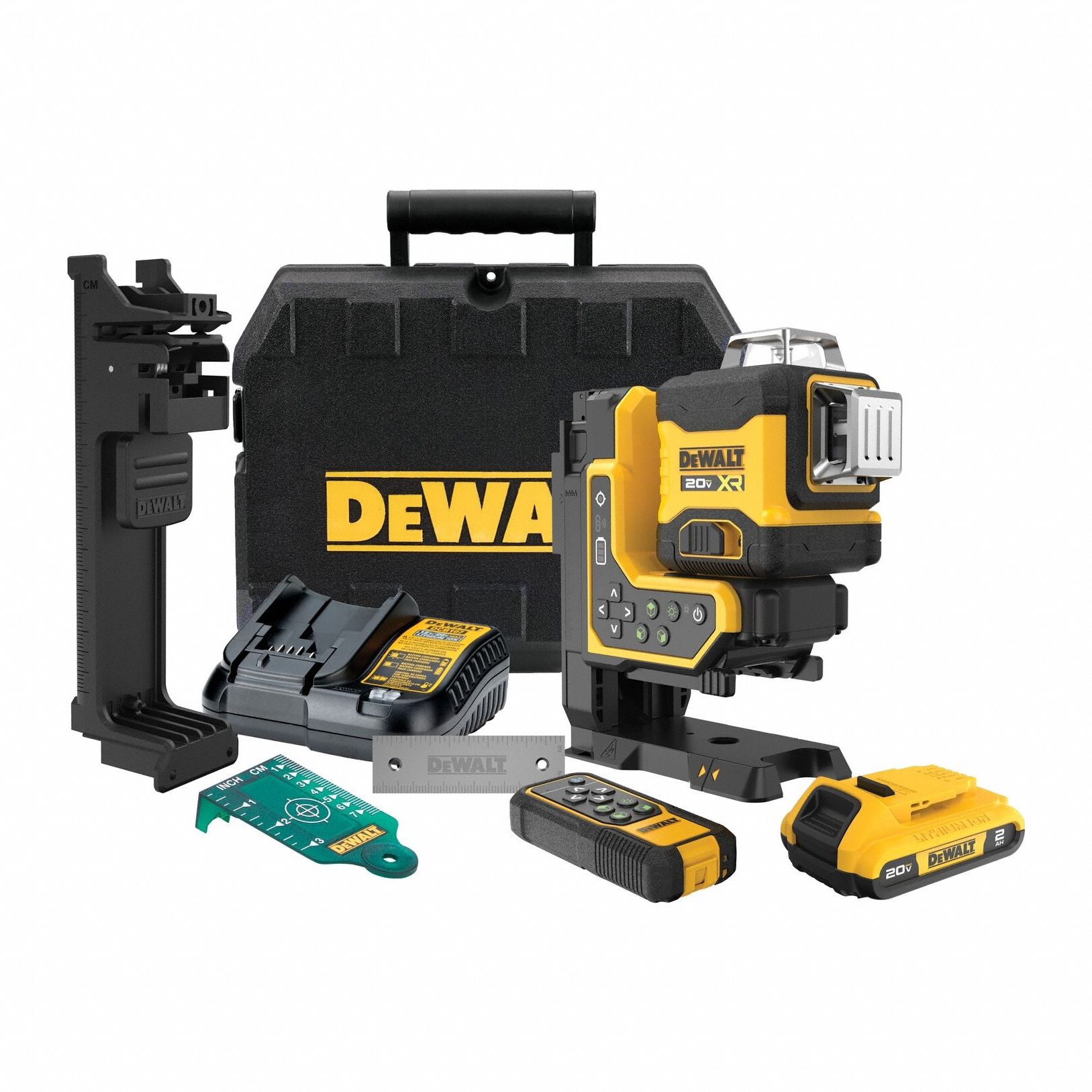 Laser Level: 3 Lines, Green Beam, 3 Planes, ±1/8 in Accuracy, Horizontal/Vertical, Included