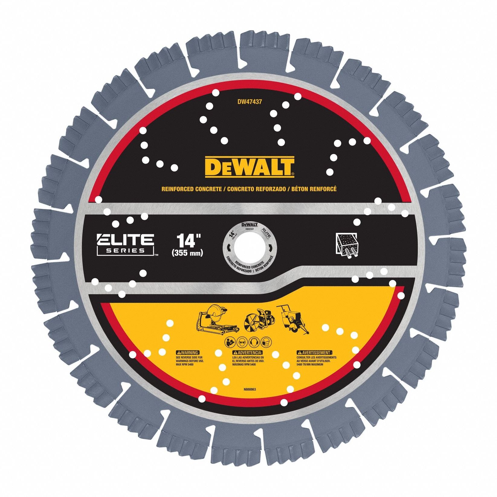 Diamond Saw Blade: Masonry/Reinforced Concrete, 14 in Blade Dia., For Saw, Segmented