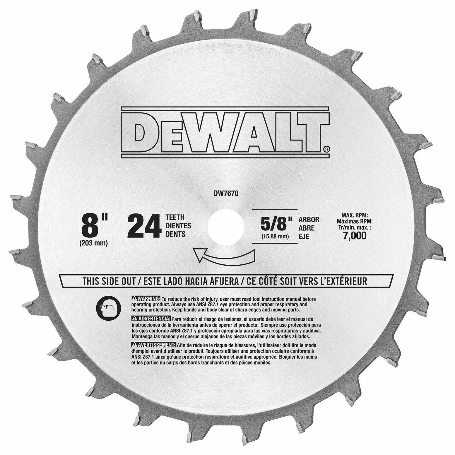 DEWALT Dado Blade Set 8 in Dia., 15/16 in Max. Cut Wd, 6 Chippers, 24