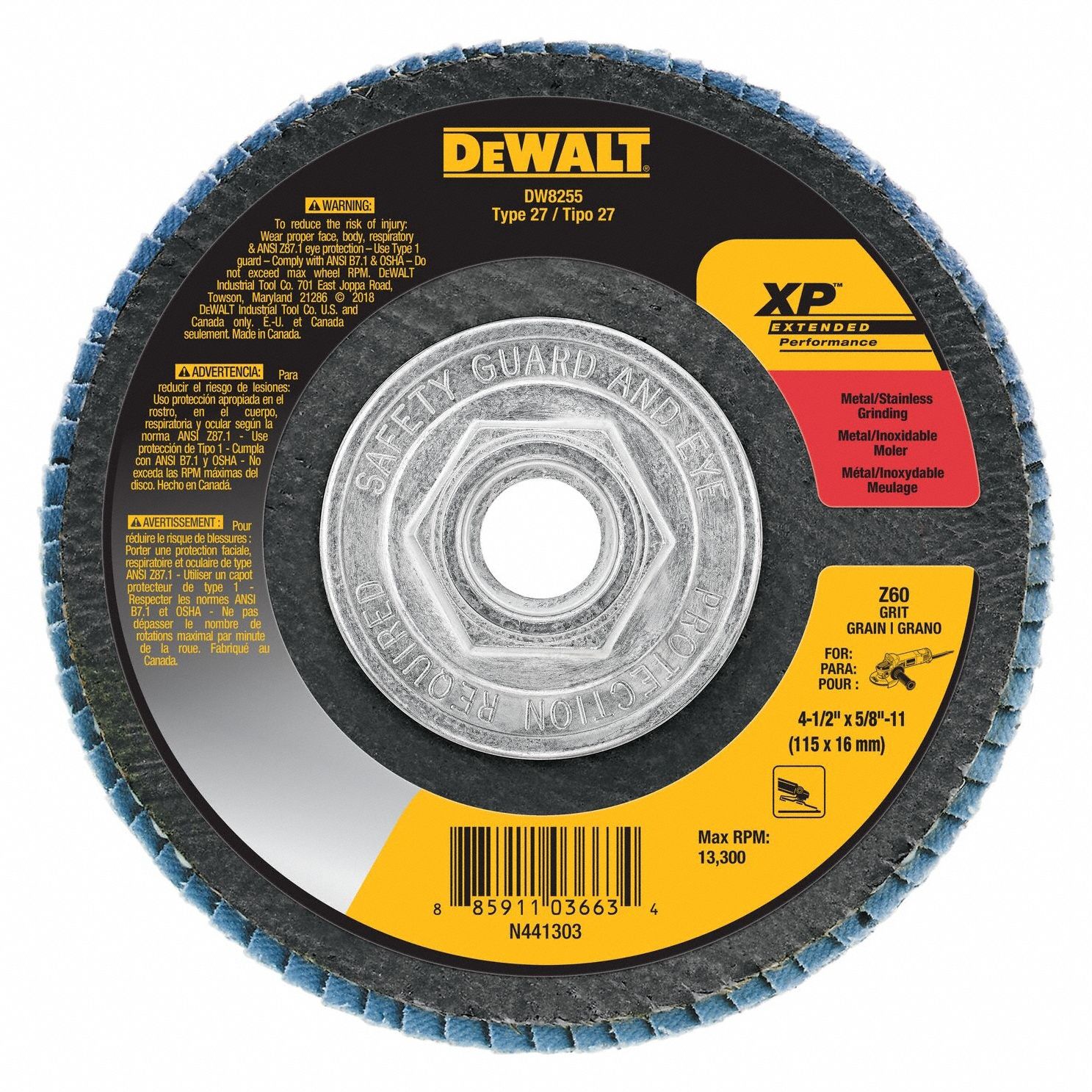 Flap Disc: Type 27, 4-1/2" x 5/8"-11, Zirconia Alumina, 60 Grit, Fiberglass Bk, High Density